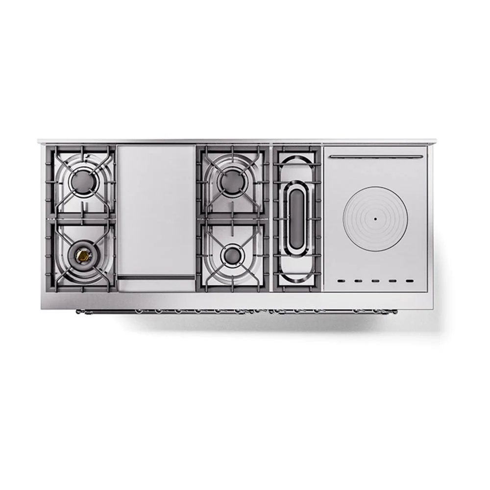 ILVE 60-Inch Nostalgie II Noblesse Propane Gas Dual Fuel Range with 7 Sealed Burners, Gridlde, French Top, and Solid Door Oven in Burgundy with Chrome Trim (UN60FSQNMPBUCLP) - Image 3