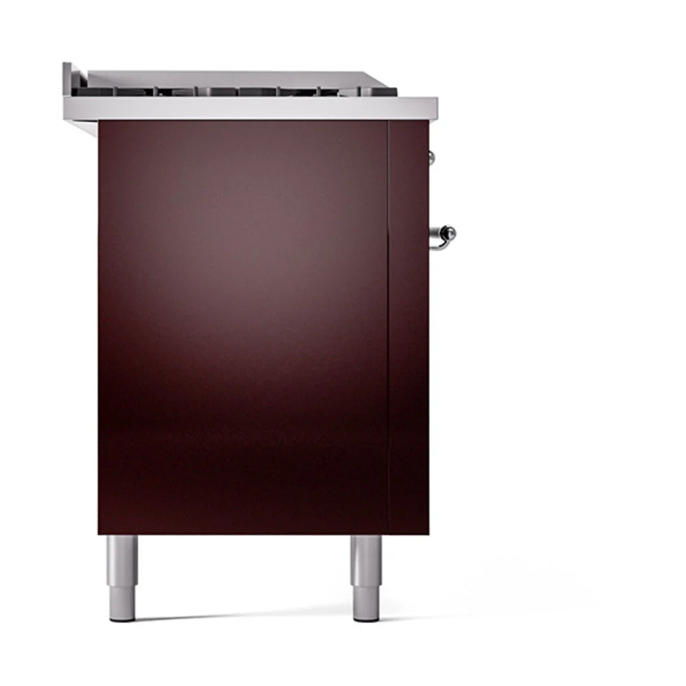ILVE 60-Inch Nostalgie II Noblesse Propane Gas Dual Fuel Range with 7 Sealed Burners, Gridlde, French Top, and Solid Door Oven in Burgundy with Chrome Trim (UN60FSQNMPBUCLP) - Image 4