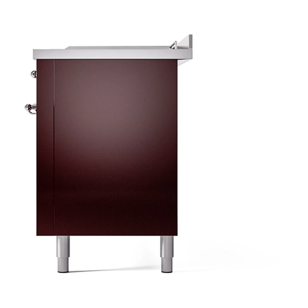 ILVE 60-Inch Nostalgie II Noblesse Propane Gas Dual Fuel Range with 7 Sealed Burners, Gridlde, French Top, and Solid Door Oven in Burgundy with Chrome Trim (UN60FSQNMPBUCLP) - Image 5