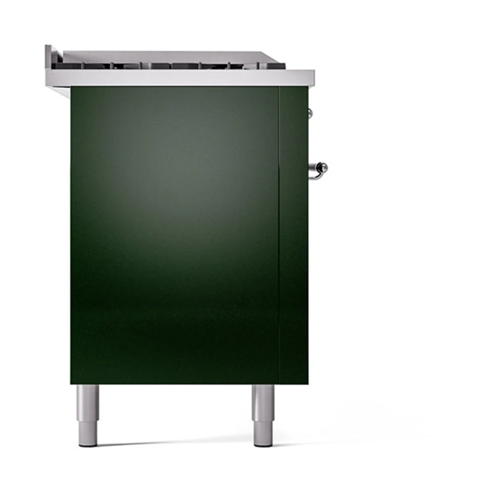 ILVE 60-Inch Nostalgie II Noblesse Propane Gas Dual Fuel Range with 7 Sealed Burners, Gridlde, French Top, and Solid Door Oven in Emerald Green with Chrome Trim (UN60FSQNMPEGCLP) - Image 4