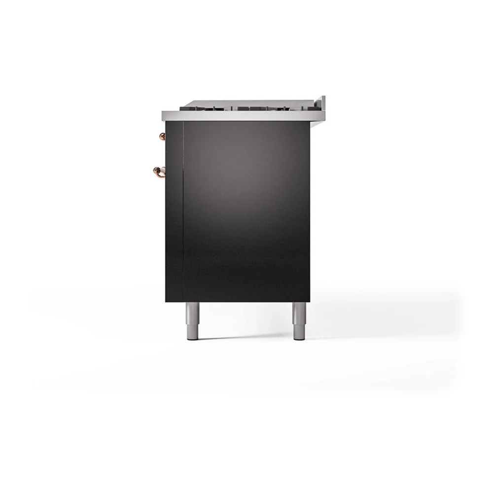 ILVE 60-Inch Nostalgie II Noblesse Propane Gas Dual Fuel Range with 9 Sealed Burners, Griddle, and Solid Door Oven in Glossy Black with Copper Trim (UN60FQNMPBKPLP) - Image 5