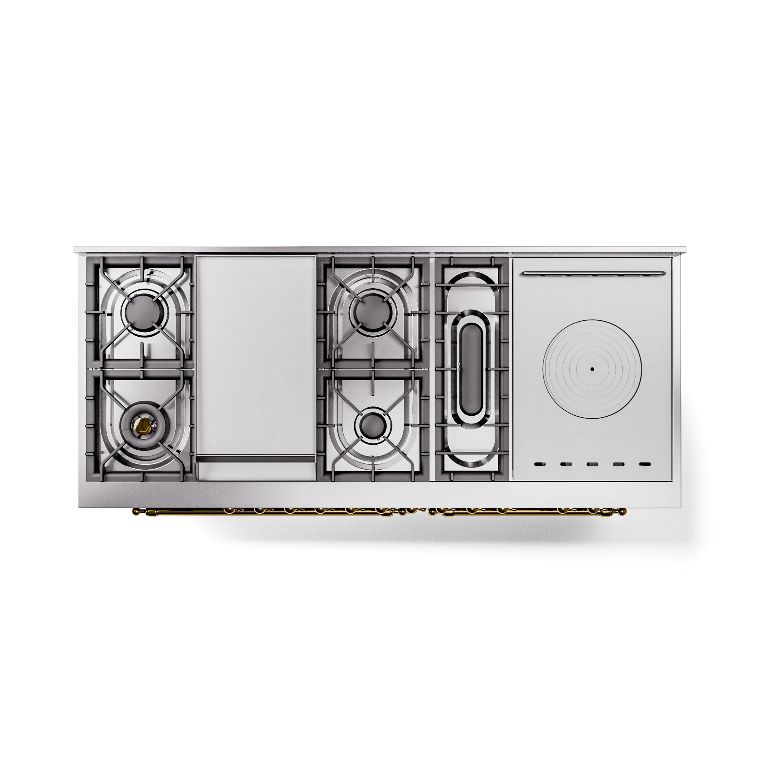 ILVE 60-Inch Nostalgie II Noblesse Propane Gas Dual Fuel Range with 7 Sealed Burners, Griddle, French Top, and Triple Glass Door Oven in Stainless Steel with Brass Trim (UN60FSNMPSSGLP) - Image 4
