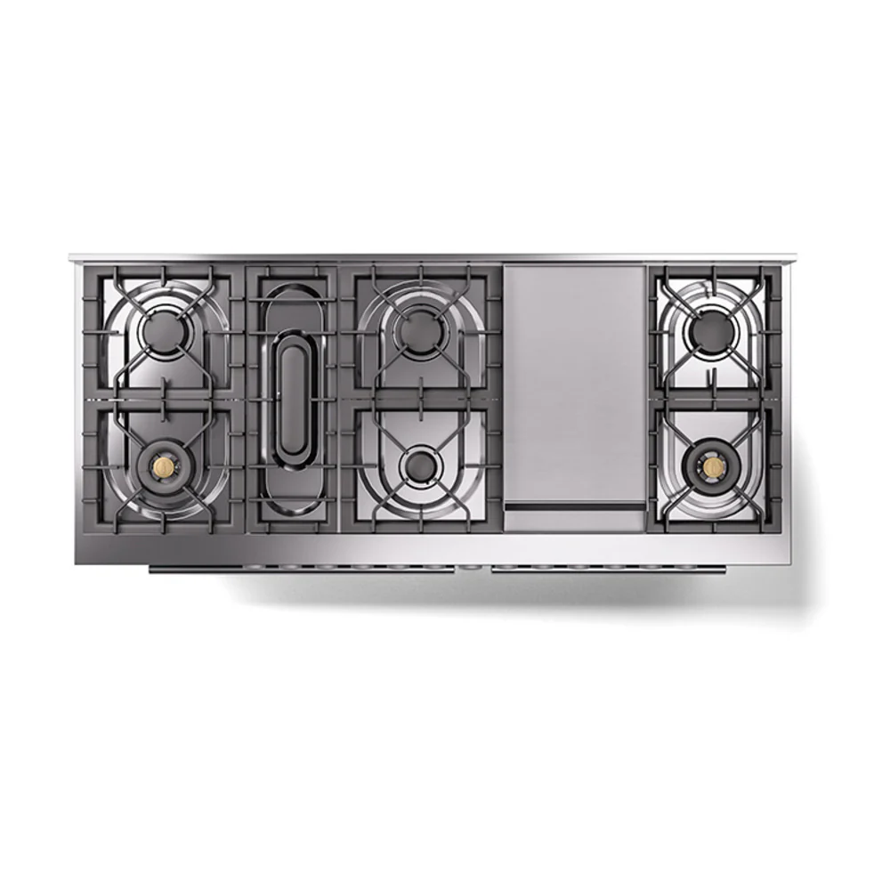 ILVE 60-inch Professional Plus II Natural Gas Dual Fuel Range with 9 Burners, Griddle, and Solid Door Oven in Blue Grey (UP60FQMPBG) - Image 3