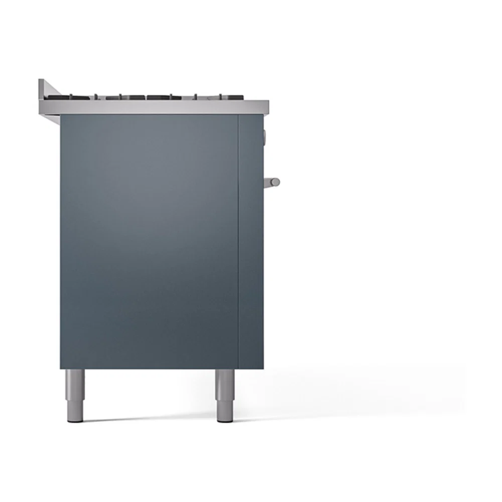 ILVE 60-inch Professional Plus II Natural Gas Dual Fuel Range with 9 Burners, Griddle, and Solid Door Oven in Blue Grey (UP60FQMPBG) - Image 4