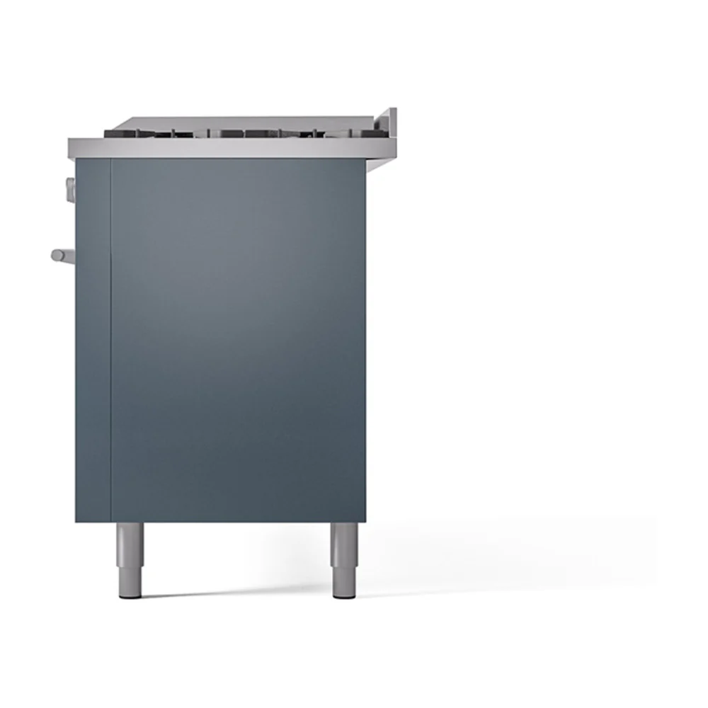 ILVE 60-inch Professional Plus II Natural Gas Dual Fuel Range with 9 Burners, Griddle, and Solid Door Oven in Blue Grey (UP60FQMPBG) - Image 5