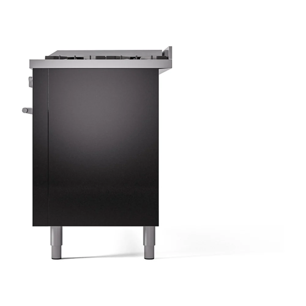 ILVE 60-inch Professional Plus II Natural Gas Dual Fuel Range with 9 Burners, Griddle, and Solid Door Oven in Glossy Black  (UP60FQMPBK) - Image 5