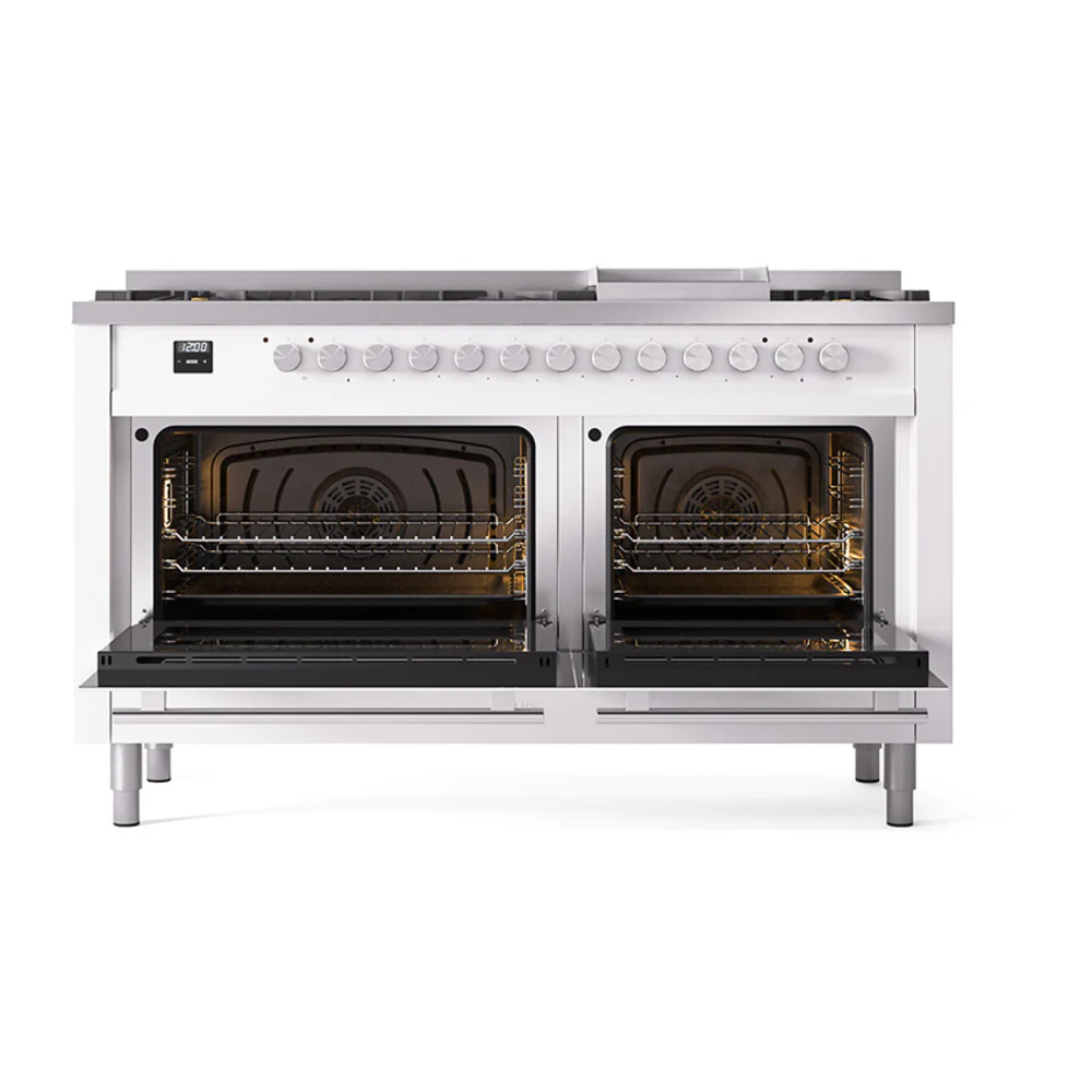 ILVE 60-inch Professional Plus II Natural Gas Dual Fuel Range with 9 Burners, Griddle, and Solid Door Oven in RAL (UP60FQMPRA) - Image 2