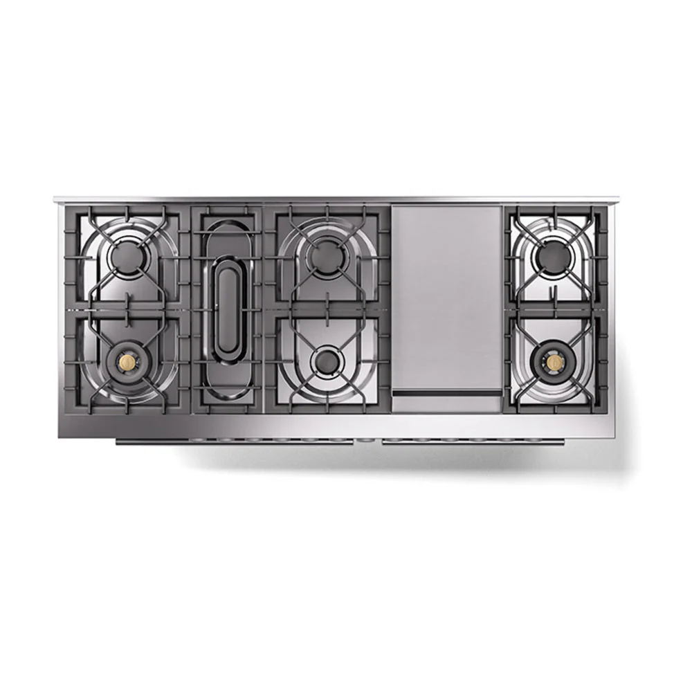 ILVE 60-inch Professional Plus II Natural Gas Dual Fuel Range with 9 Burners, Griddle, and Solid Door Oven in Stainless Steel (UP60FQMPSS) - Image 3