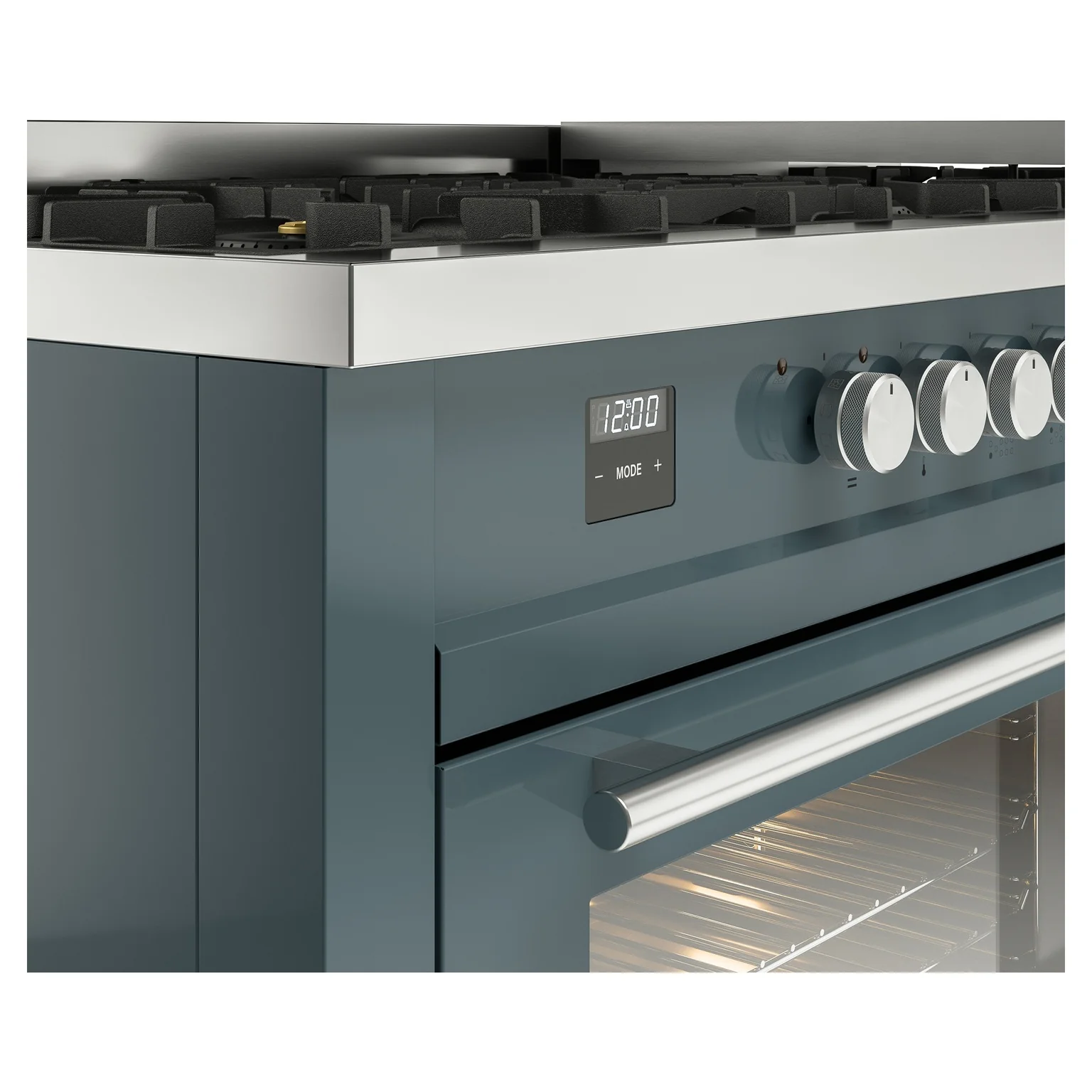 ILVE 60-inch Professional Plus II Natural Gas Dual Fuel Range with 9 Burners, Griddle, and Triple Glass Door Oven in Blue Grey (UP60FWMPBG) - Image 3