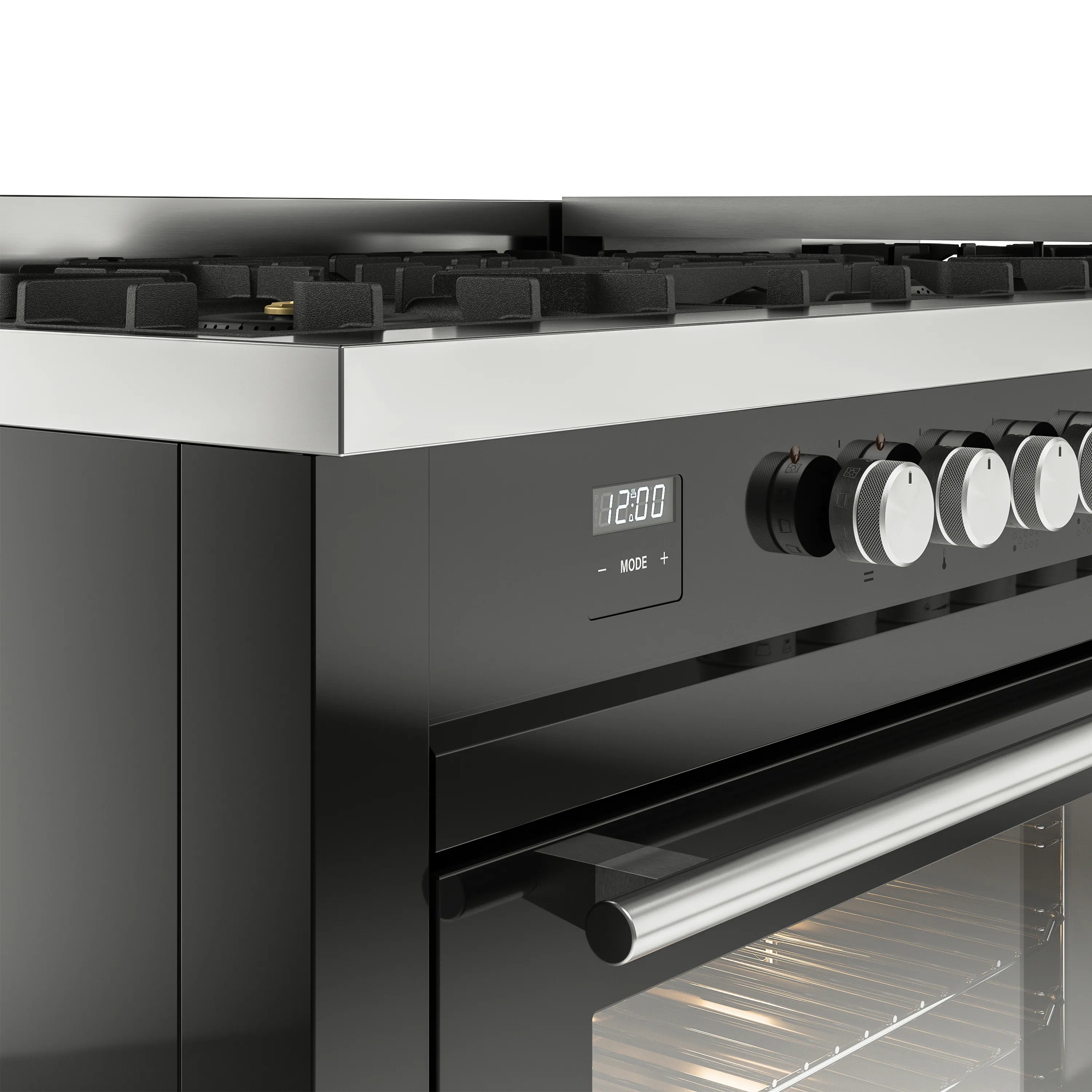 ILVE 60-inch Professional Plus II Natural Gas Dual Fuel Range with 9 Burners, Griddle, and Triple Glass Door Oven in Glossy Black (UP60FWMPBK) - Image 3