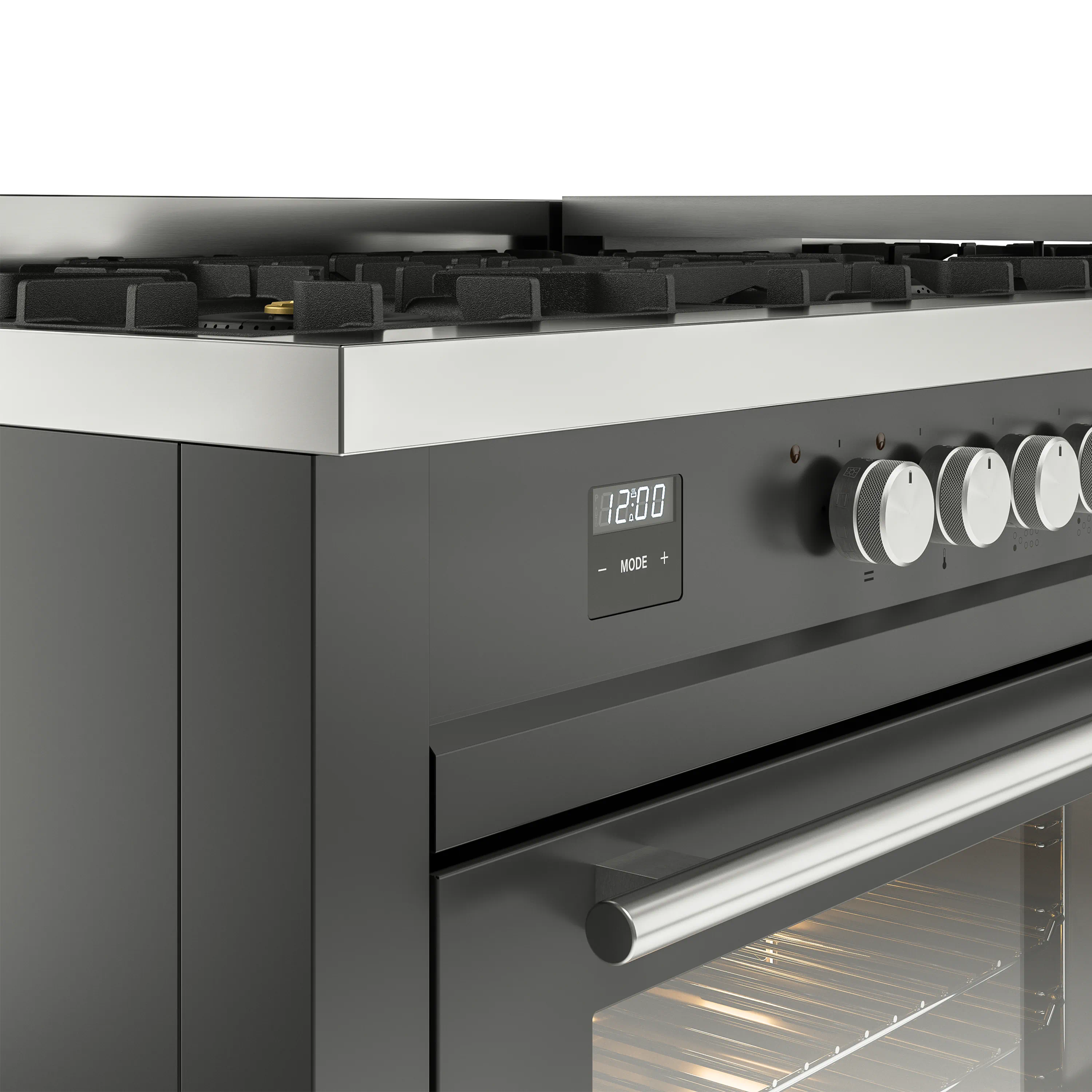 ILVE 60-inch Professional Plus II Natural Gas Dual Fuel Range with 9 Burners, Griddle, and Triple Glass Door Oven in Matte Graphite (UP60FWMPMG) - Image 3