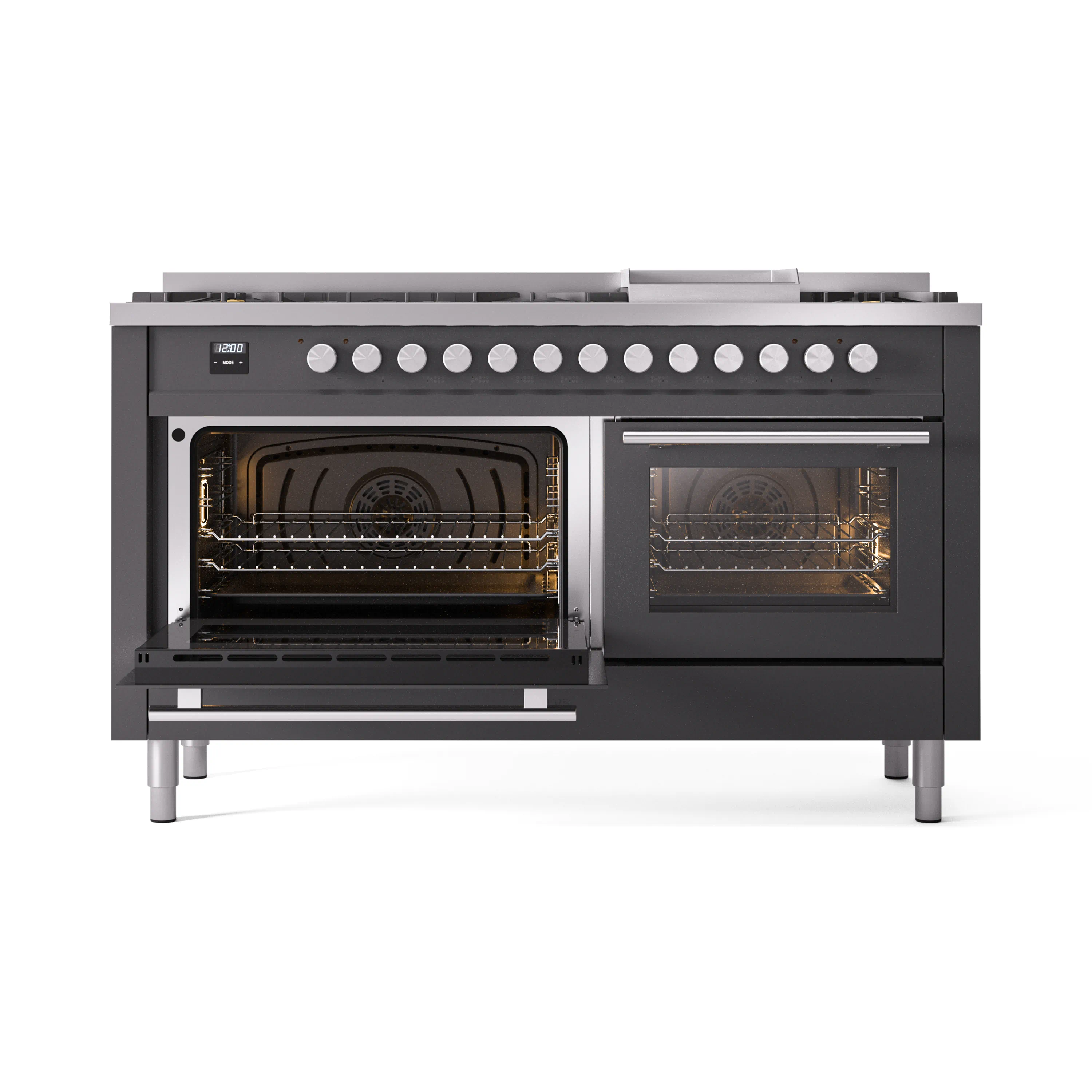 ILVE 60-inch Professional Plus II Natural Gas Dual Fuel Range with 9 Burners, Griddle, and Triple Glass Door Oven in Matte Graphite (UP60FWMPMG) - Image 6
