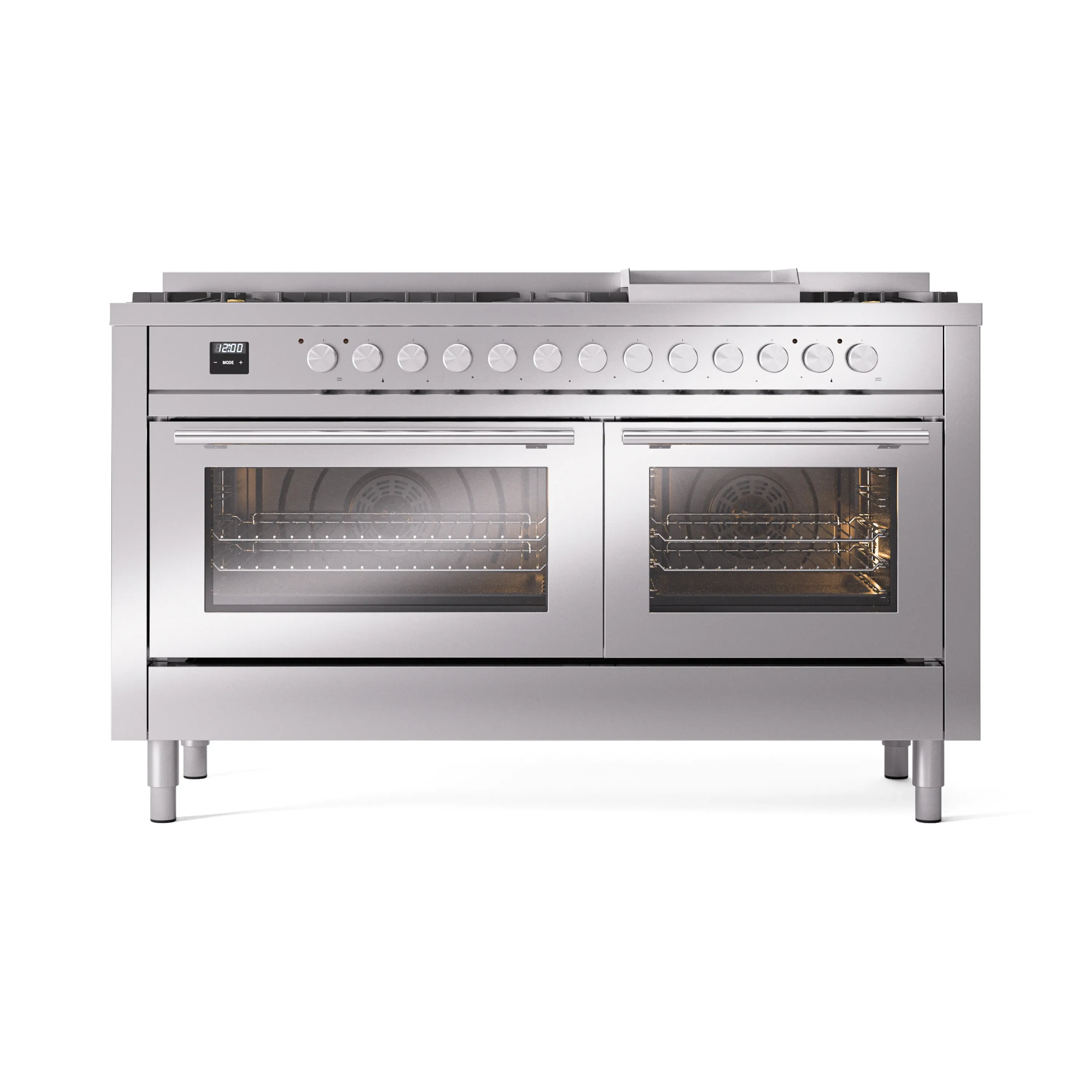 ILVE 60-inch Professional Plus II Natural Gas Dual Fuel Range with 9 Burners, Griddle, and Triple Glass Door Oven in Stainless Steel (UP60FWMPSS) - Image 2