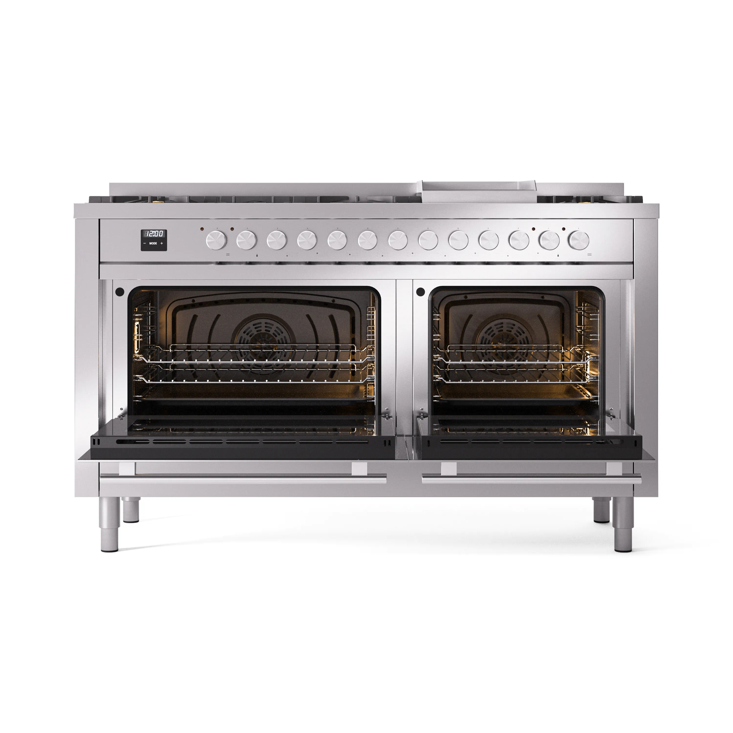 ILVE 60-inch Professional Plus II Natural Gas Dual Fuel Range with 9 Burners, Griddle, and Triple Glass Door Oven in Stainless Steel (UP60FWMPSS) - Image 5