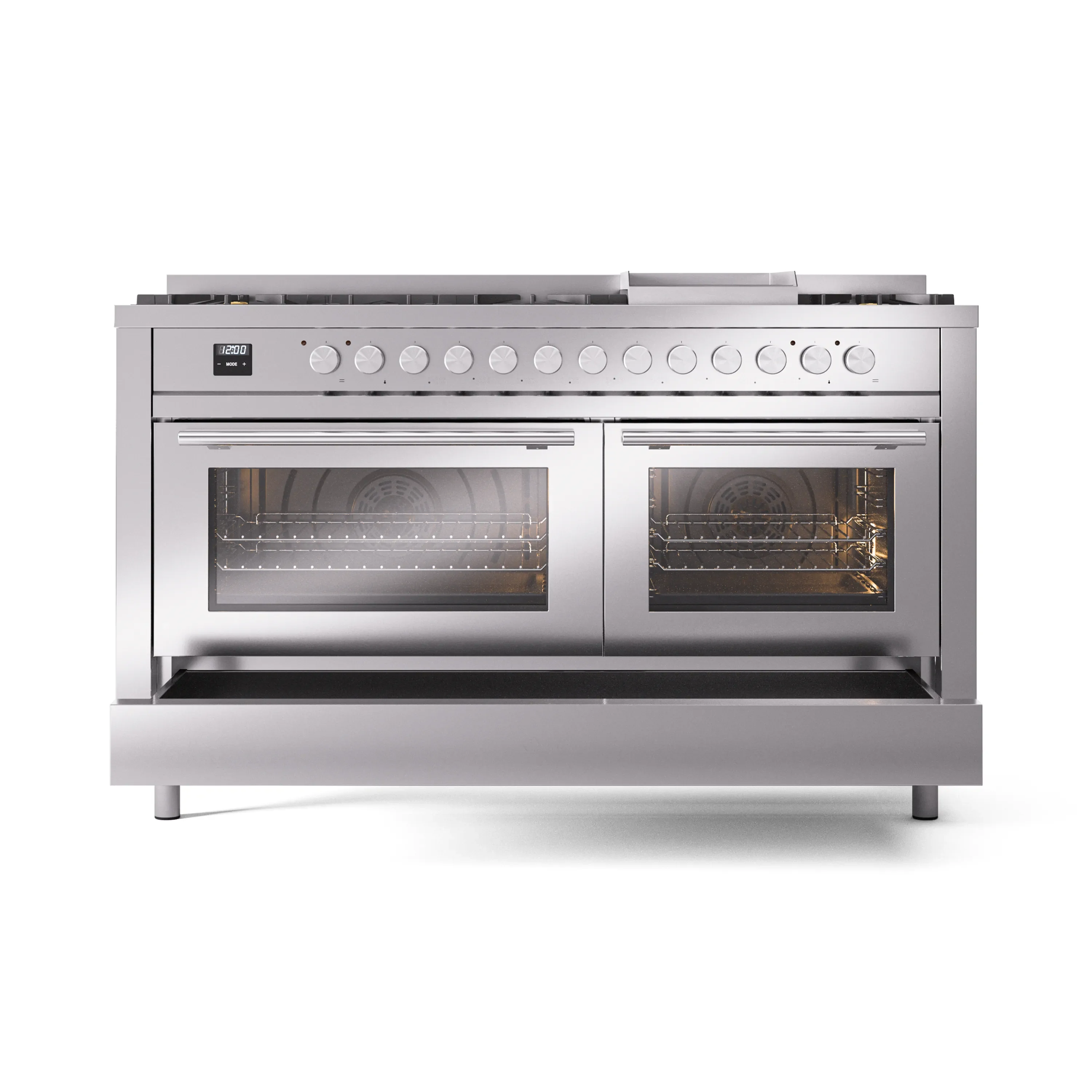 ILVE 60-inch Professional Plus II Natural Gas Dual Fuel Range with 9 Burners, Griddle, and Triple Glass Door Oven in Stainless Steel (UP60FWMPSS) - Image 6