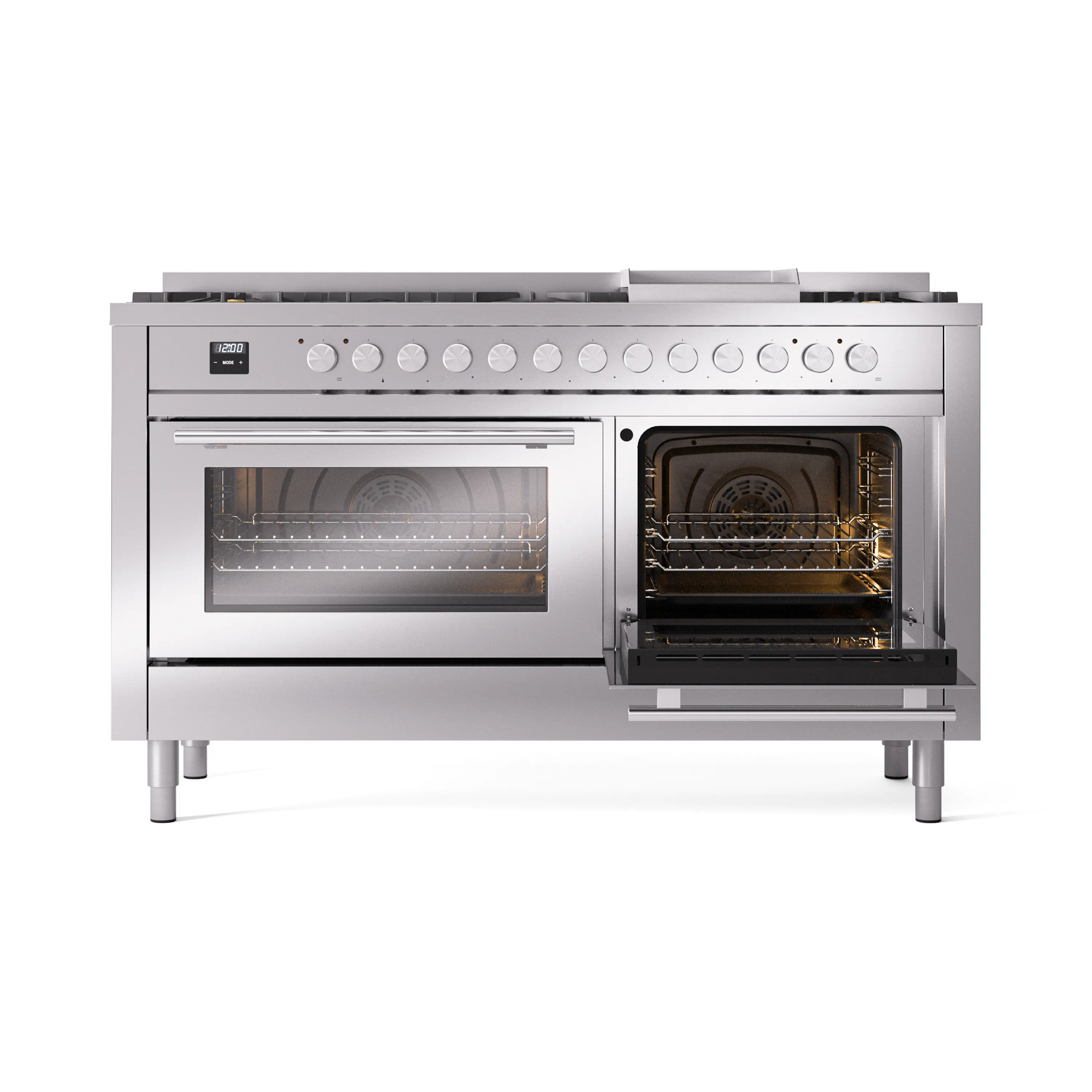ILVE 60-inch Professional Plus II Natural Gas Dual Fuel Range with 9 Burners, Griddle, and Triple Glass Door Oven in Stainless Steel (UP60FWMPSS) - Image 7