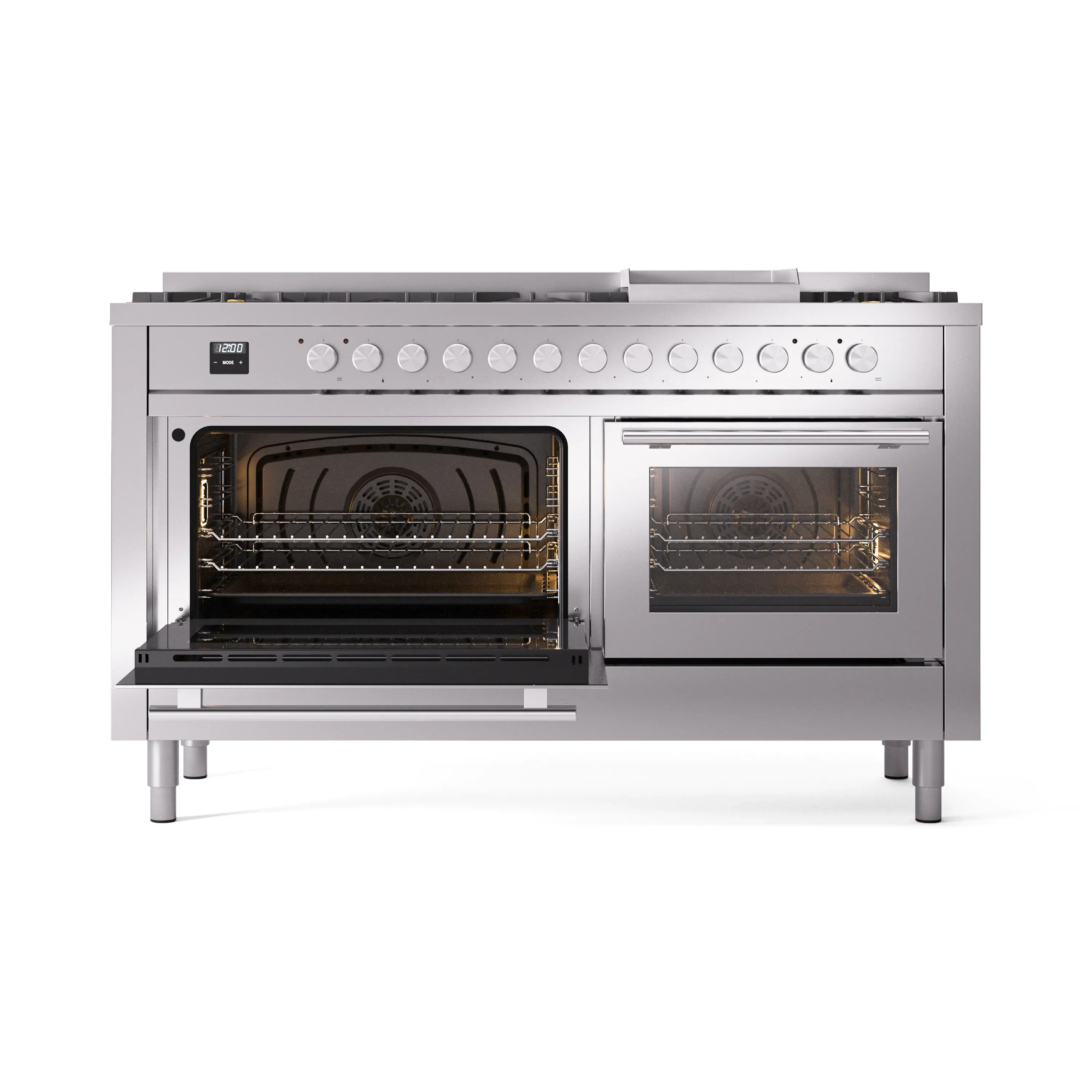 ILVE 60-inch Professional Plus II Natural Gas Dual Fuel Range with 9 Burners, Griddle, and Triple Glass Door Oven in Stainless Steel (UP60FWMPSS) - Image 8