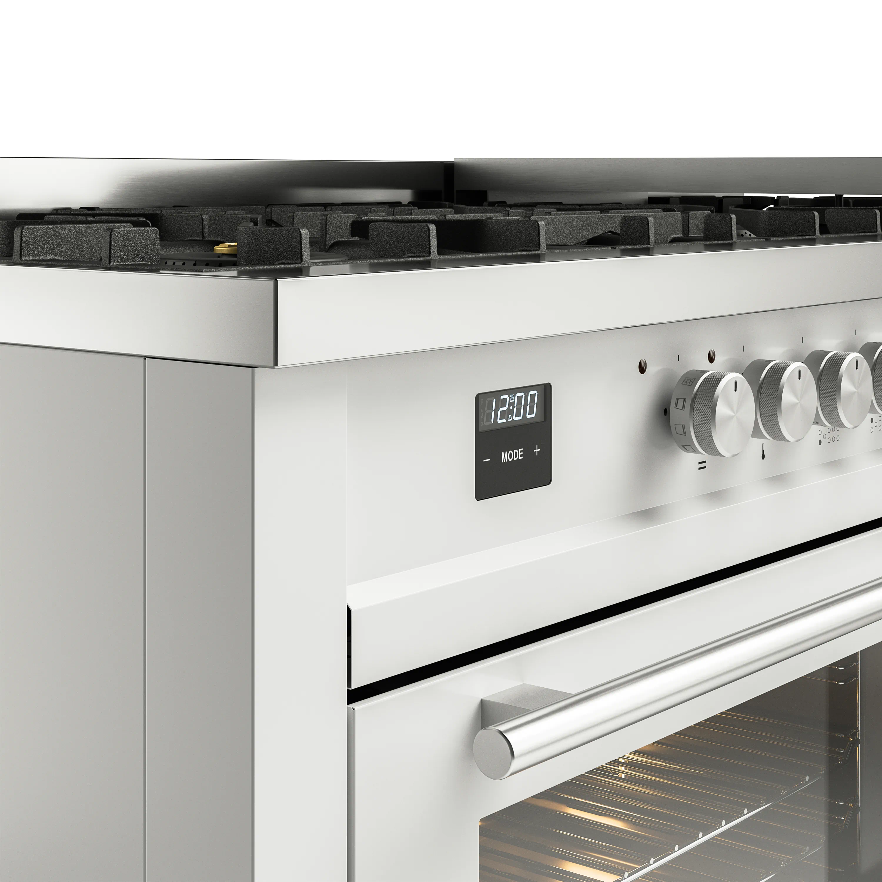 ILVE 60-inch Professional Plus II Natural Gas Dual Fuel Range with 9 Burners, Griddle, and Triple Glass Door Oven in White (UP60FWMPWH) - Image 3