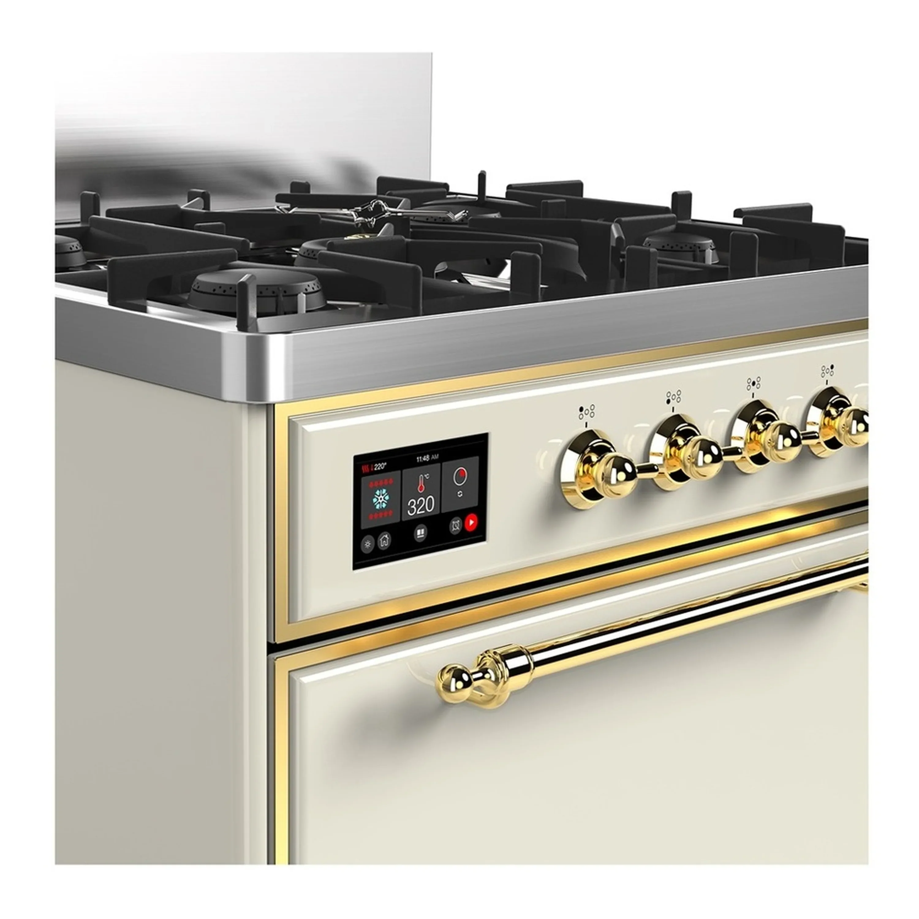ILVE Majestic III 30-inch Dual Fuel Range with 5 Natural Gas Burner and Solid Door Electric Oven in Antique White with Brass Trim (UM30QNR3AWG) - Image 4