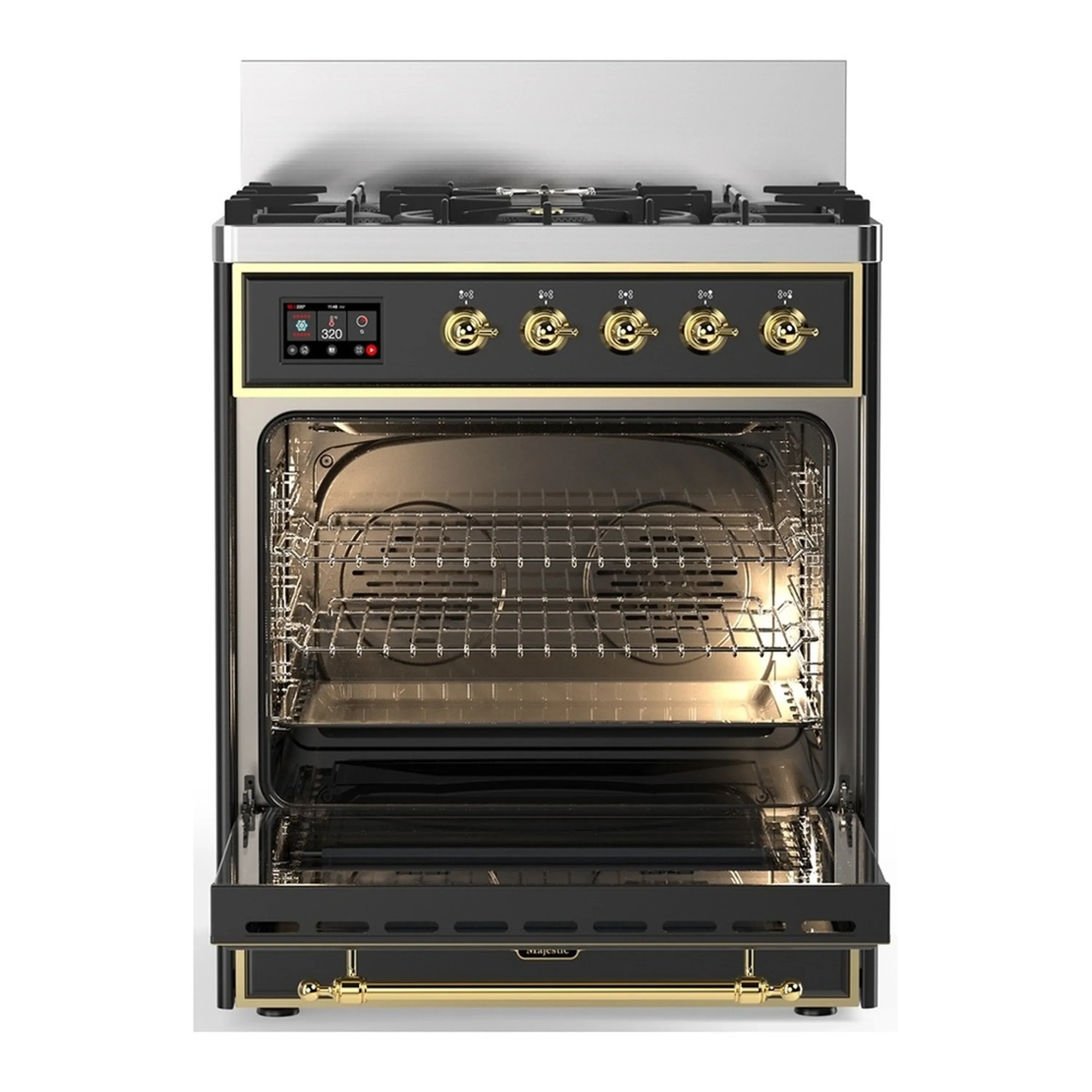 ILVE Majestic III 30-inch Dual Fuel Range with 5 Natural Gas Burner and Triple Glass Door Electric Oven in Graphite Matte with Brass Trim (UM30NR3MGG) - Image 4
