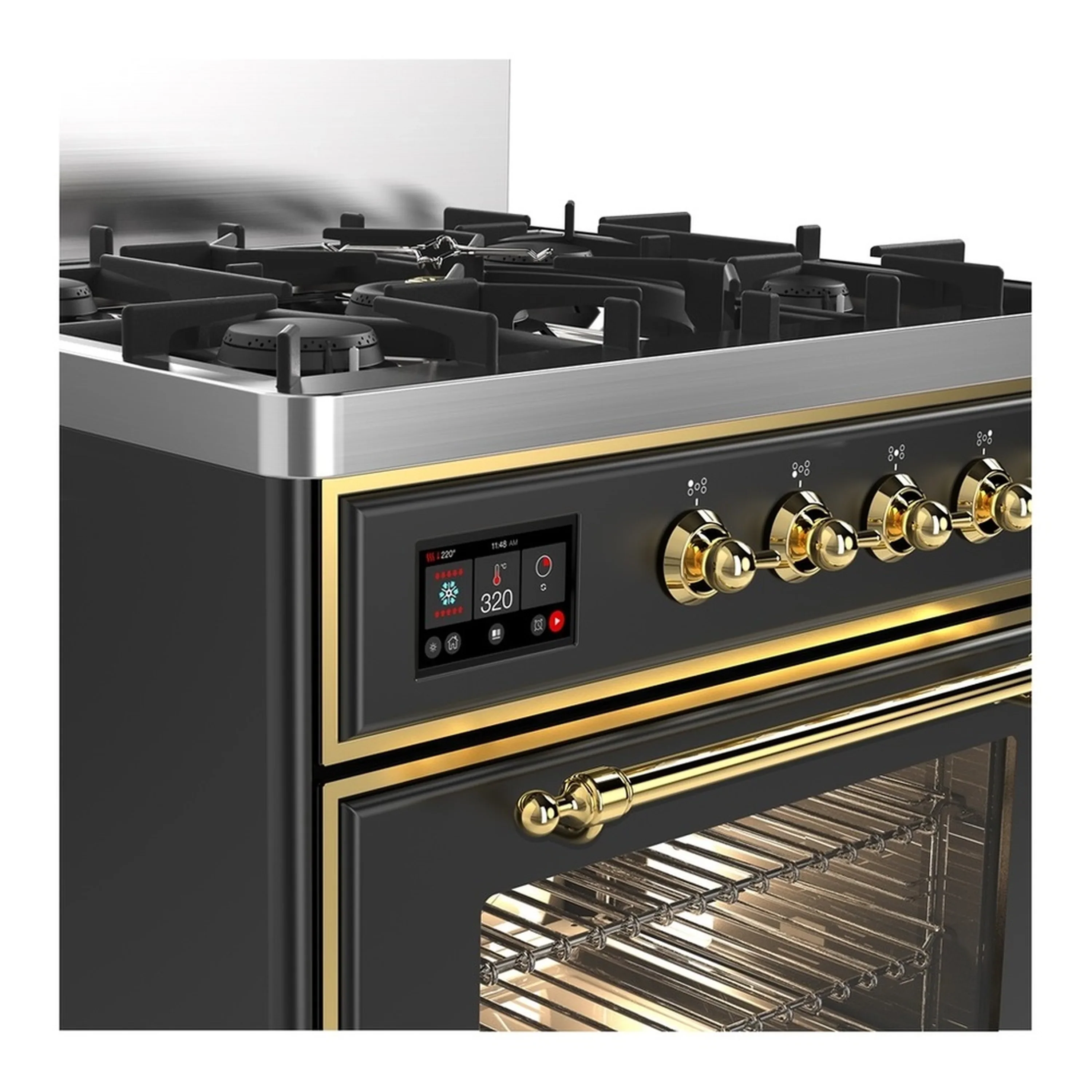ILVE Majestic III 30-inch Dual Fuel Range with 5 Liquid Propane Burner and Triple Glass Door Electric Oven in Graphite Matte with Brass Trim (UM30NR3MGGLP) - Image 5