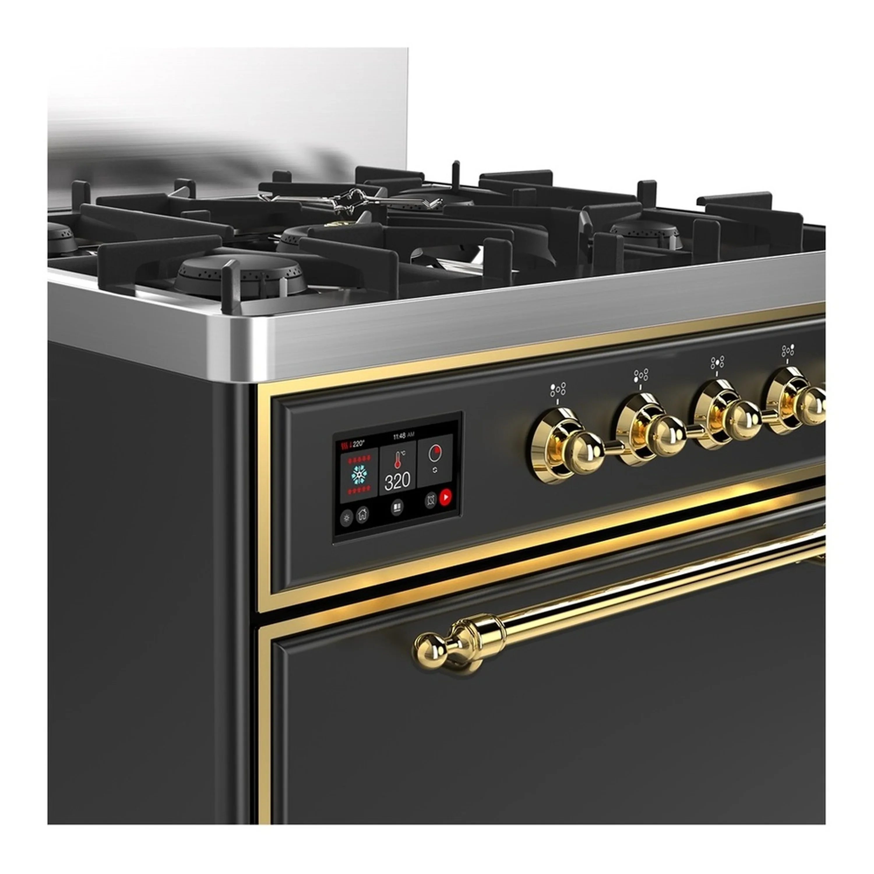 ILVE Majestic III 30-inch Dual Fuel Range with 5 Natural Gas Burner and Solid Door Electric Oven in Graphite Matte with Brass Trim (UM30QNR3MGG) - Image 5