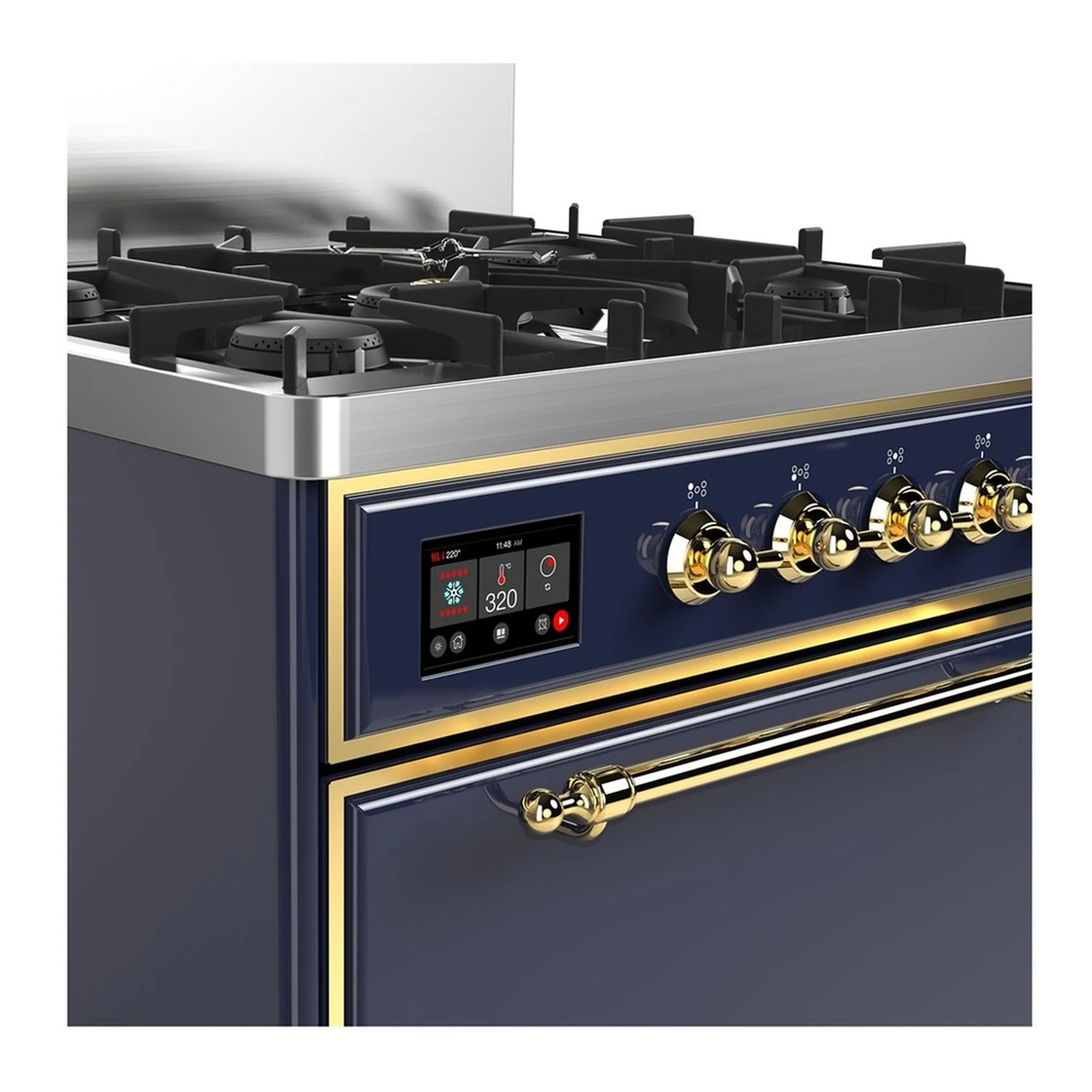 ILVE Majestic III 30-inch Dual Fuel Range with 5 Natural Gas Burner and Solid Door Electric Oven in Blue Grey with Brass Trim (UM30QNR3MBG) - Image 5