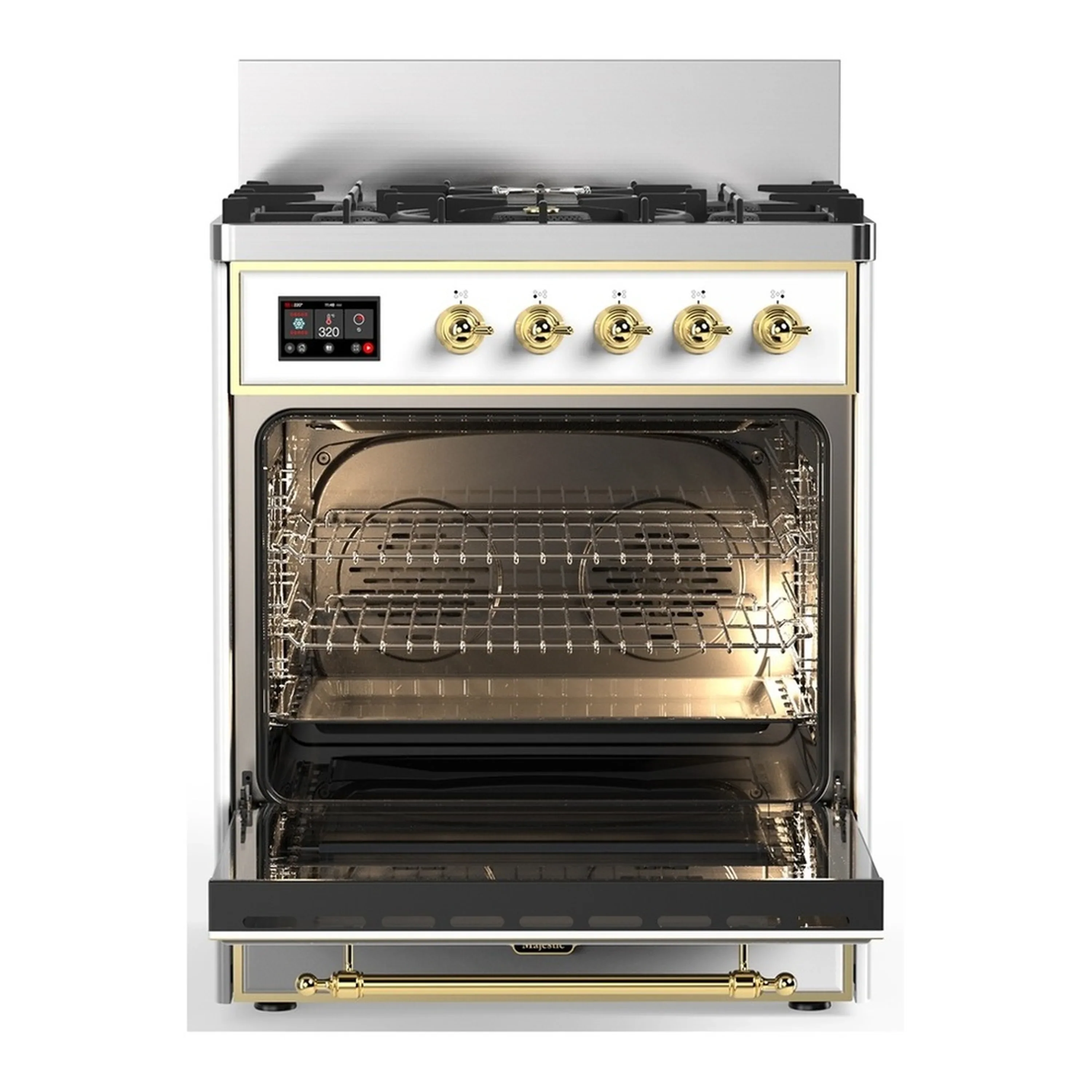 ILVE Majestic III 30-inch Dual Fuel Range with 5 Liquid Propane Burner and Solid Door Electric Oven in RAL with Brass Trim (UM30QNR3RAGLP) - Image 3