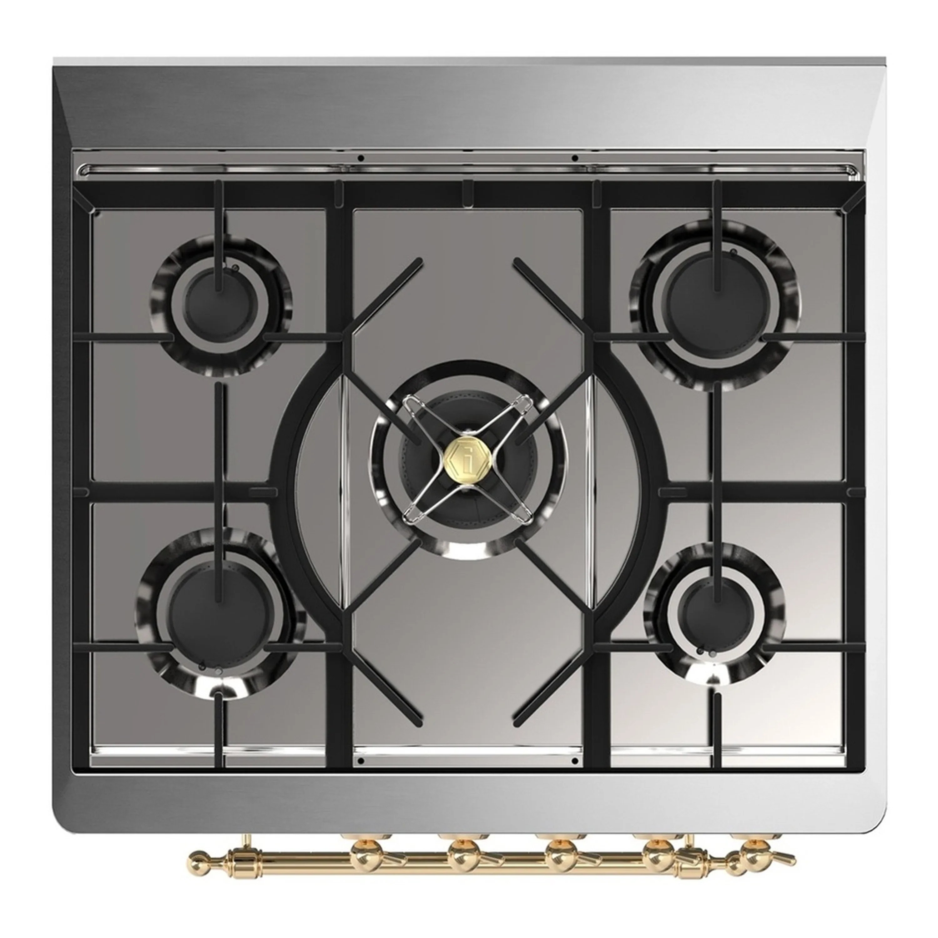 ILVE Majestic III 30-inch Dual Fuel Range with 5 Natural Gas Burner and Triple Glass Door Electric Oven in Stainless Steel with Brass Trim (UM30NR3SSG) - Image 2