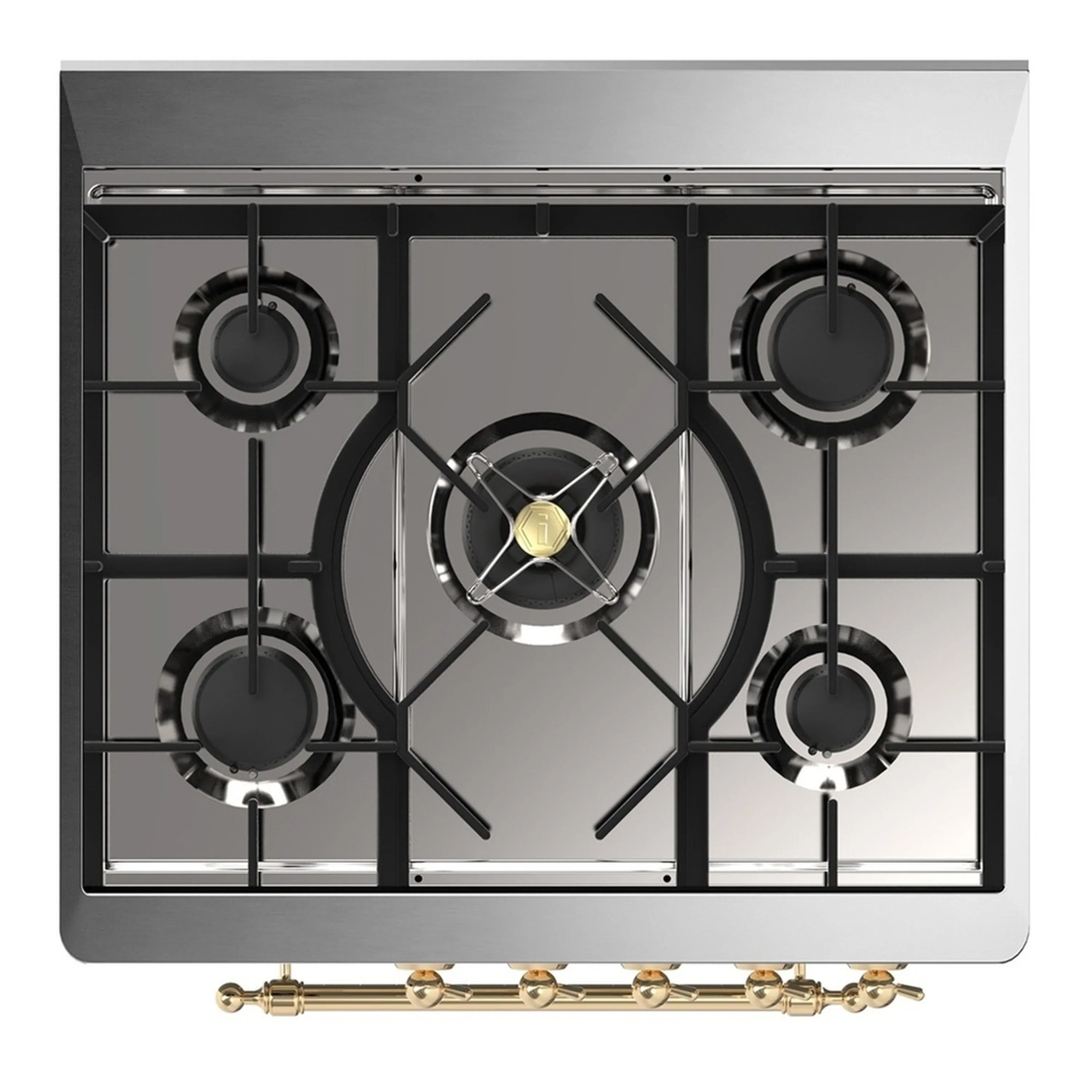 ILVE Majestic III 30-inch Dual Fuel Range with 5 Natural Gas Burner and Solid Door Electric Oven in Stainless Steel with Brass Trim (UM30QNR3SSG) - Image 2