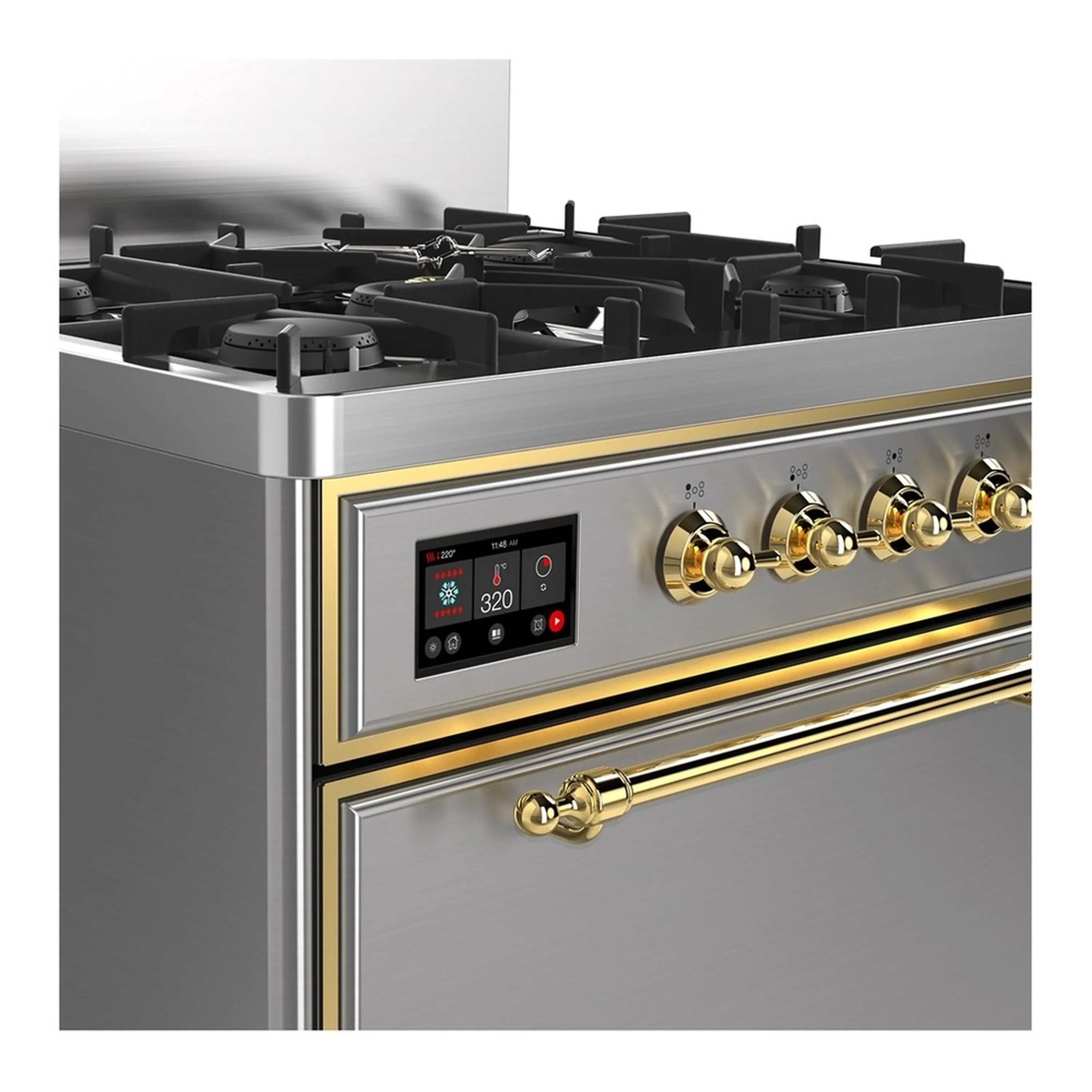 ILVE Majestic III 30-inch Dual Fuel Range with 5 Liquid Propane Burner and Solid Door Electric Oven in Stainless Steel with Brass Trim (UM30QNR3SSGLP) - Image 5