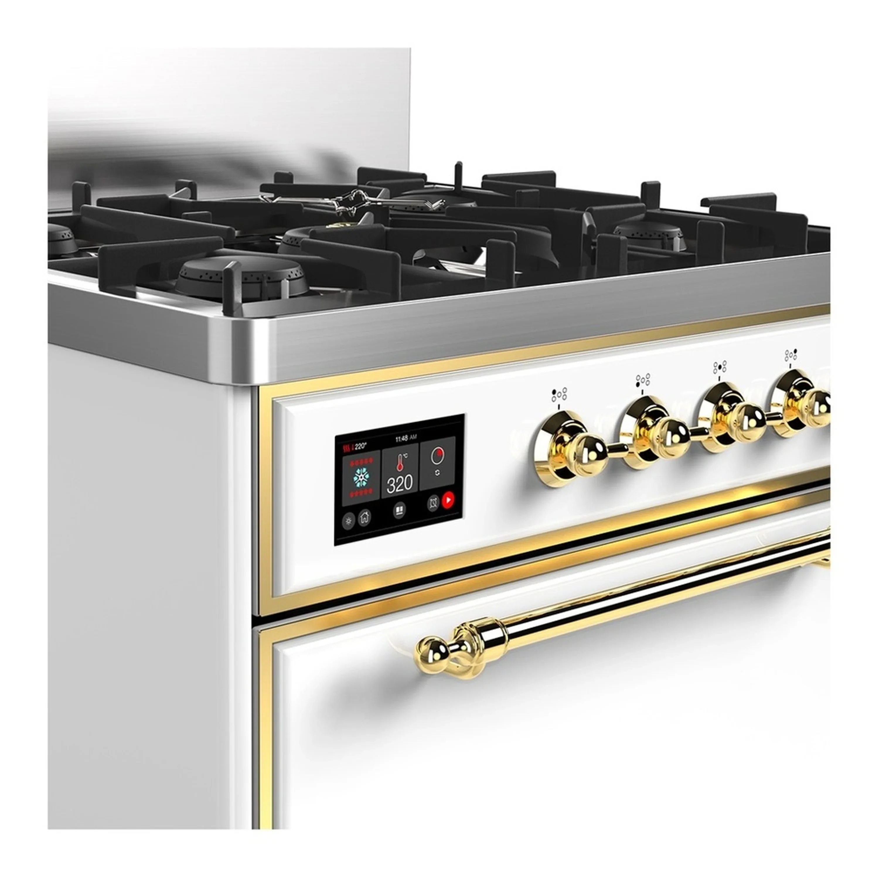 ILVE Majestic III 30-inch Dual Fuel Range with 5 Natural Gas Burner and Solid Door Electric Oven in White with Brass Trim (UM30QNR3WHG) - Image 5