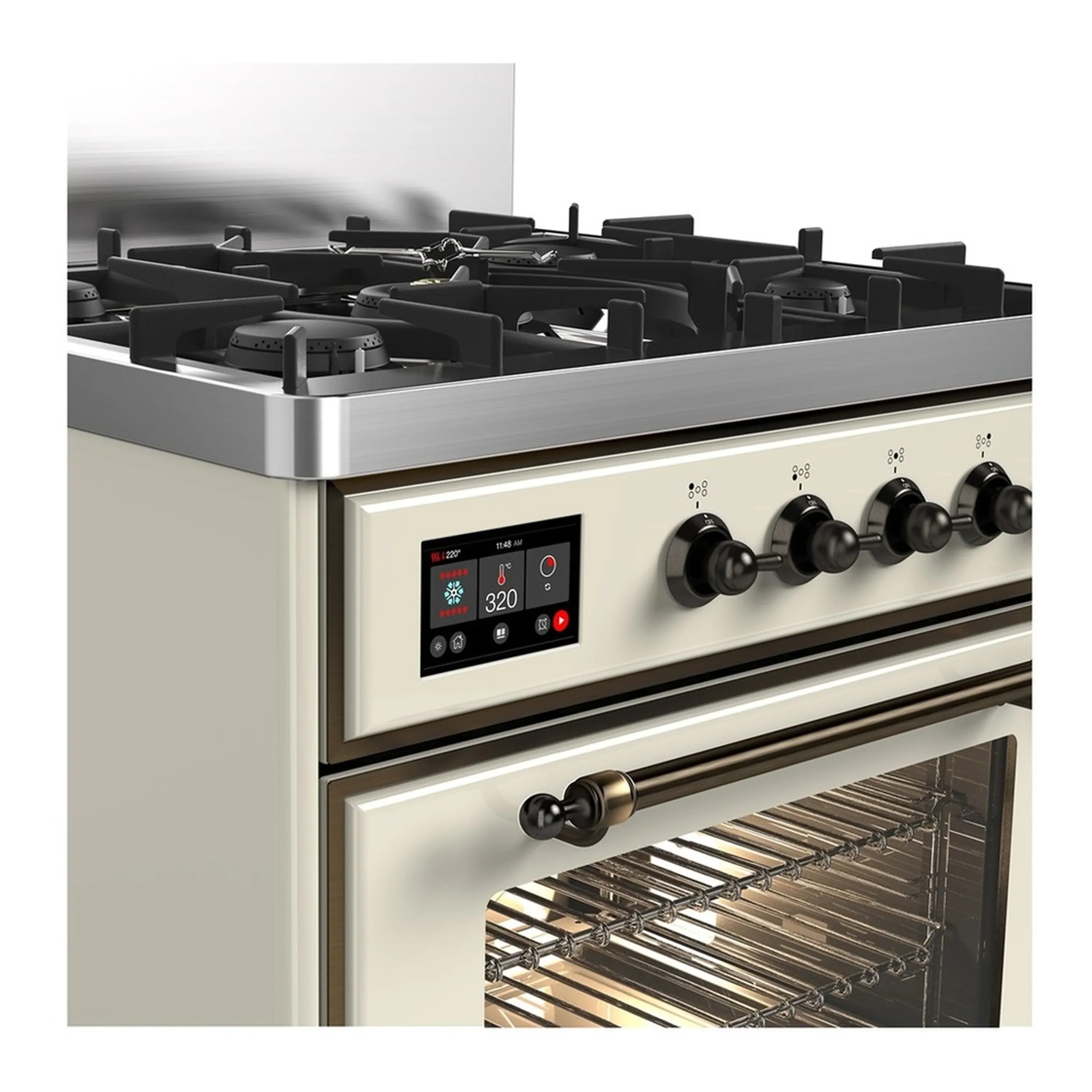 ILVE Majestic III 30-inch Dual Fuel Range with 5 Natural Gas Burner and Triple Glass Door Electric Oven in Antique White with Burnished Trim (UM30NR3AWB) - Image 4