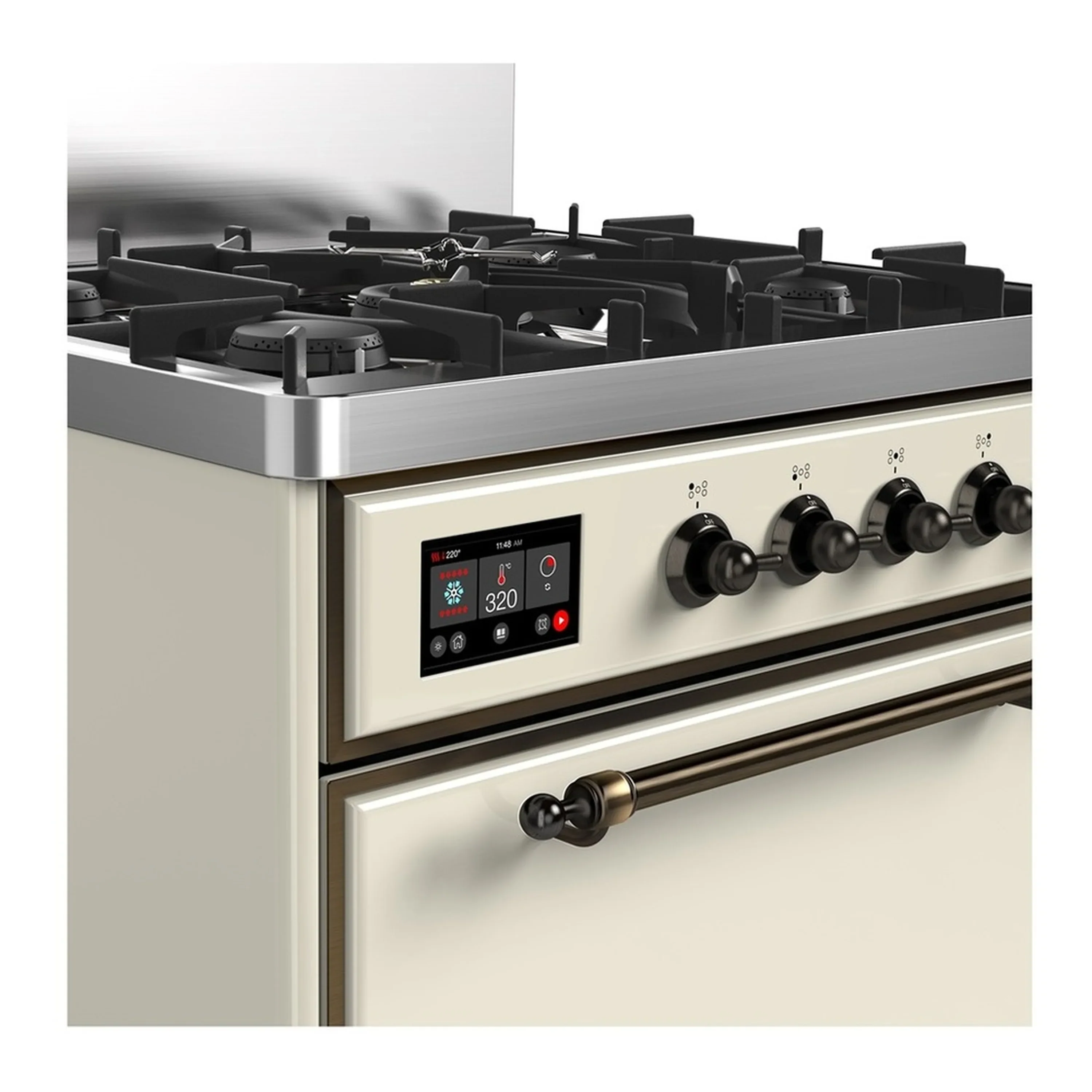ILVE Majestic III 30-inch Dual Fuel Range with 5 Liquid Propane Burner and Solid Door Electric Oven in Antique White with Burnished Trim (UM30QNR3AWBLP) - Image 5
