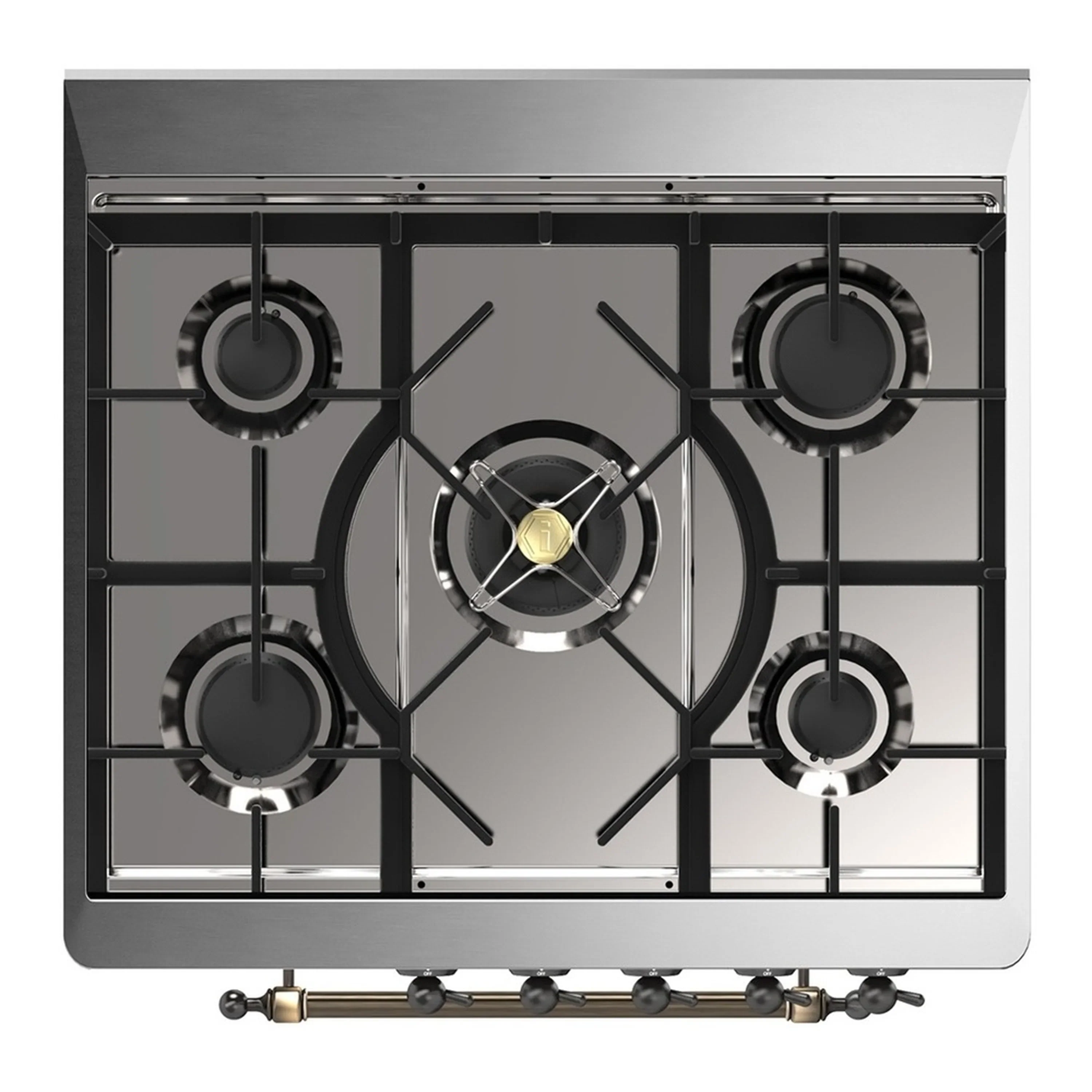 ILVE Majestic III 30-inch Dual Fuel Range with 5 Natural Gas Burner and Triple Glass Door Electric Oven in Blue Grey with Burnished Trim (UM30NR3BGB) - Image 2