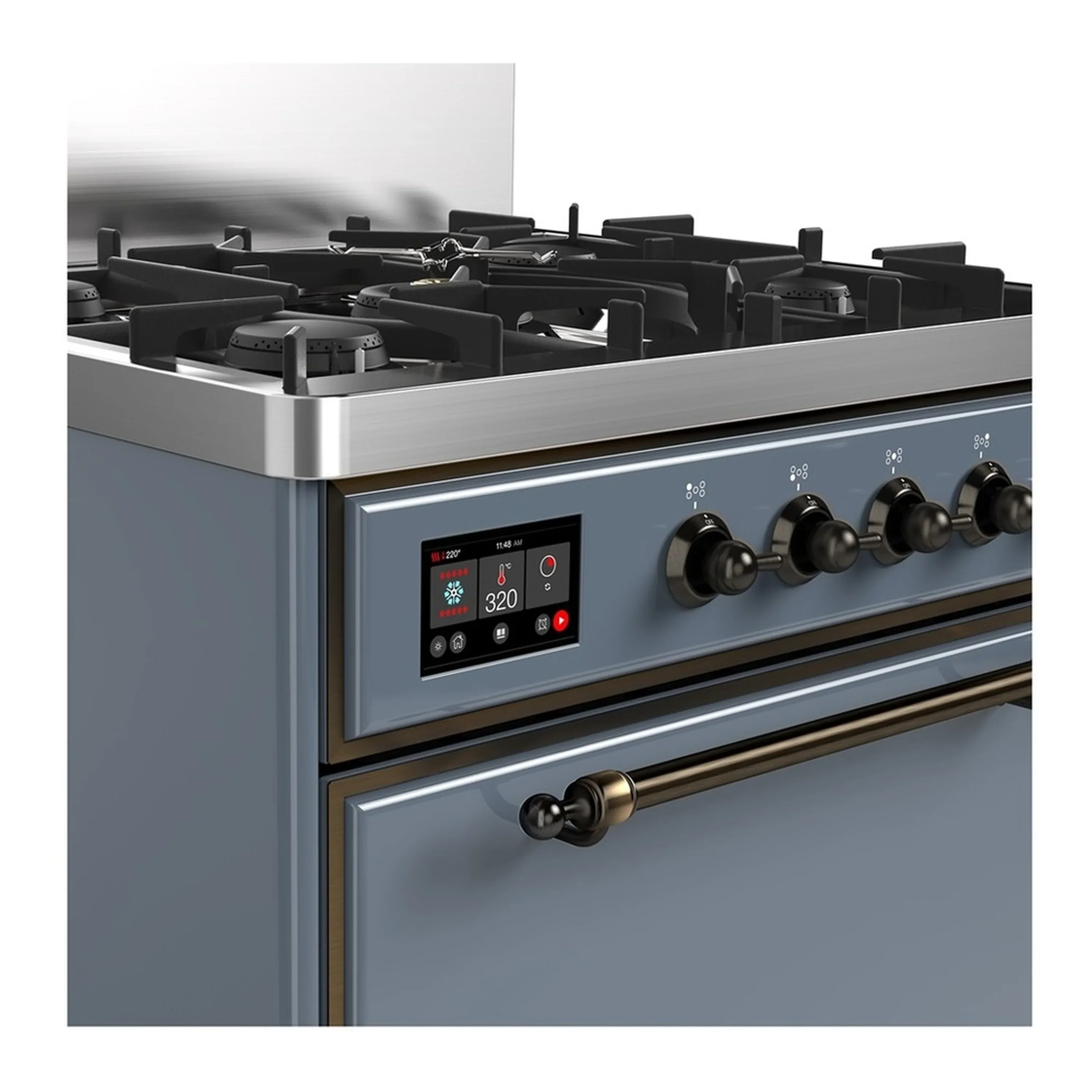 ILVE Majestic III 30-inch Dual Fuel Range with 5 Natural Gas Burner and Solid Door Electric Oven in Blue Grey with Burnished Trim (UM30QNR3BGB) - Image 5