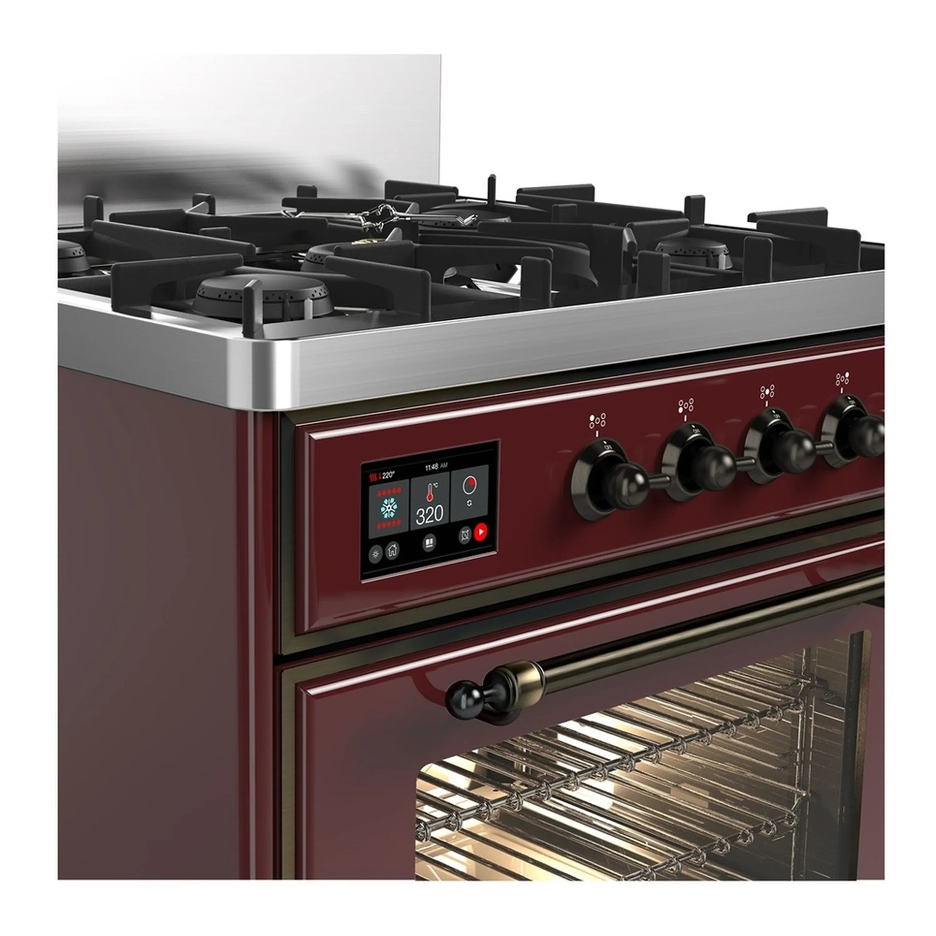 ILVE Majestic III 30-inch Dual Fuel Range with 5 Natural Gas Burner and Triple Glass Door Electric Oven in Burgundy with Burnished Trim (UM30NR3BUB) - Image 5