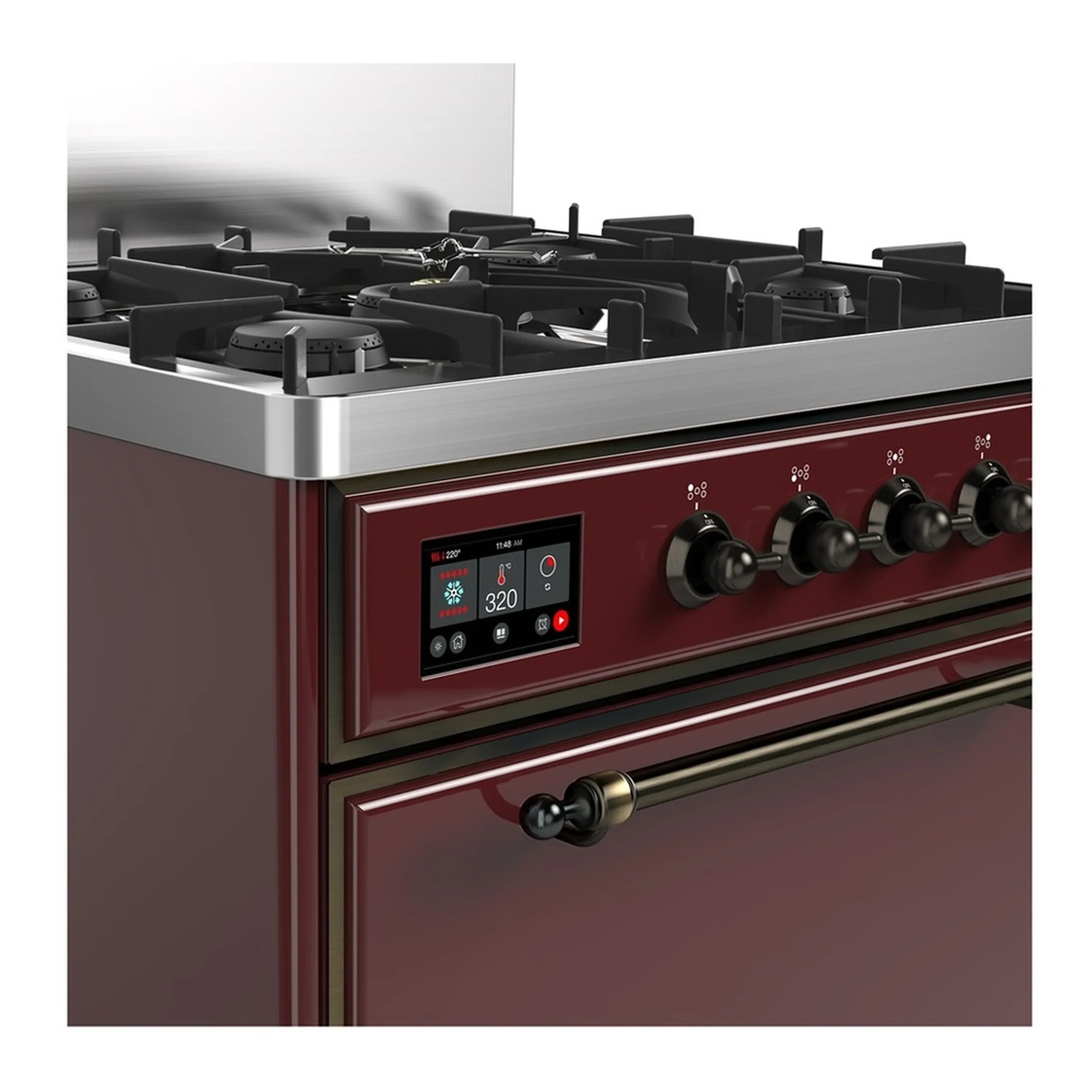 ILVE Majestic III 30-inch Dual Fuel Range with 5 Natural Gas Burner and Solid Door Electric Oven in Burgundy with Burnished Trim (UM30QNR3BUB) - Image 5