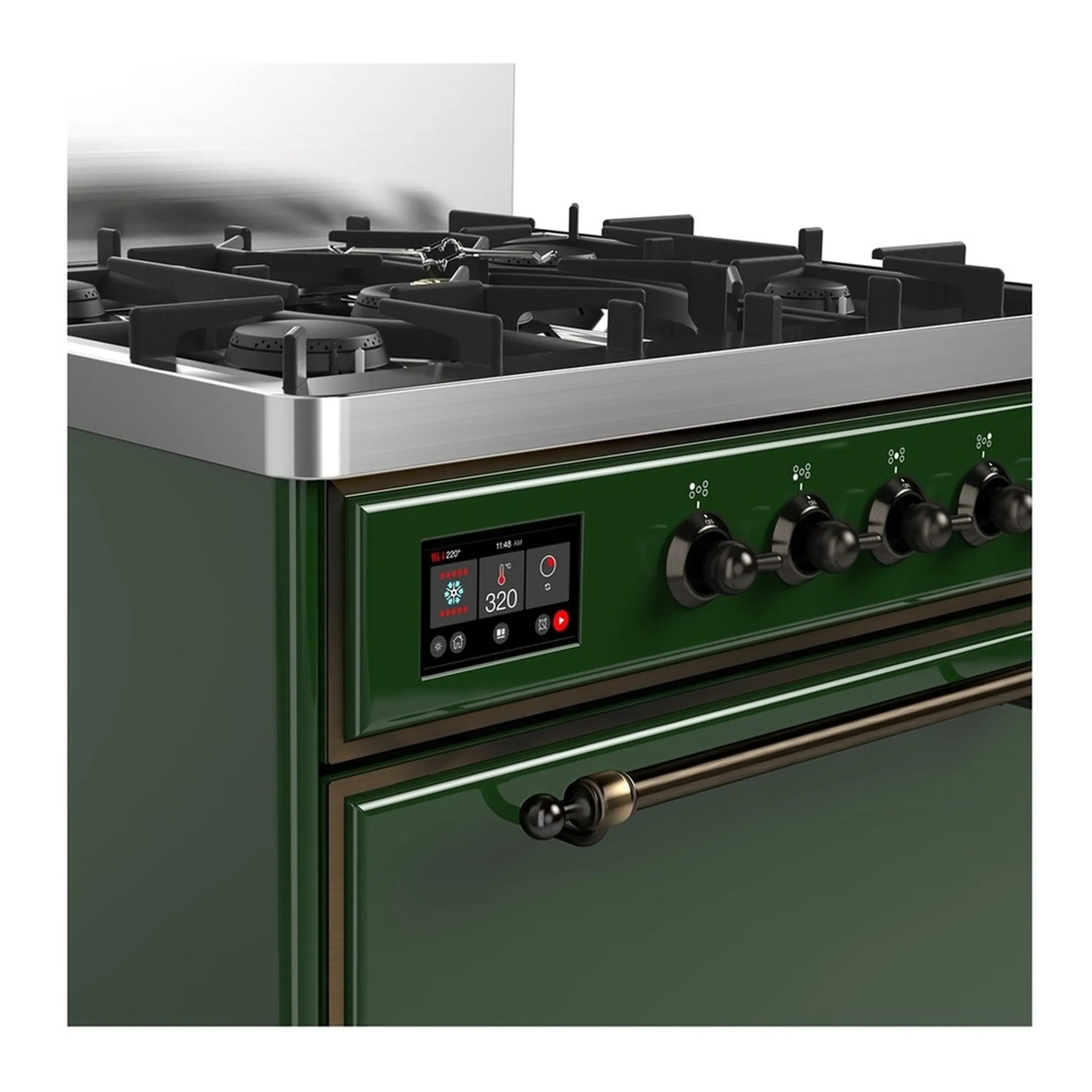 ILVE Majestic III 30-inch Dual Fuel Range with 5 Natural Gas Burner and Solid Door Electric Oven in Emerald Green with Burnished Trim (UM30QNR3EGB) - Image 5