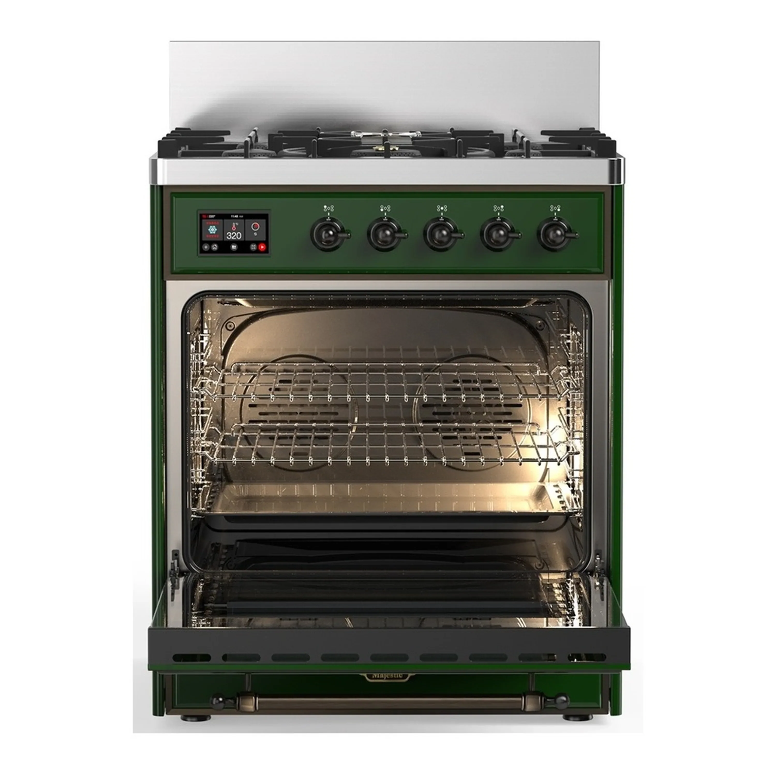 ILVE Majestic III 30-inch Dual Fuel Range with 5 Liquid Propane Burner and Solid Door Electric Oven in Emerald Green with Burnished Trim (UM30QNR3EGBLP) - Image 4