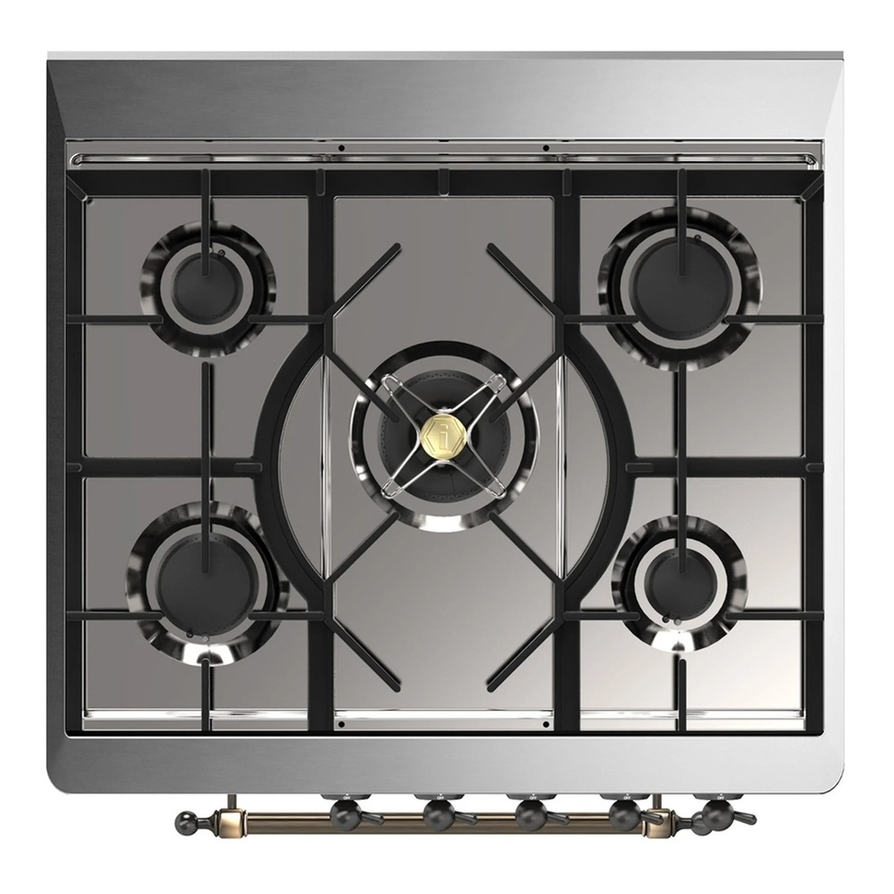 ILVE Majestic III 30-inch Dual Fuel Range with 5 Natural Gas Burner and Solid Door Electric Oven in Glossy Black with Burnished Trim (UM30QNR3BKB) - Image 2
