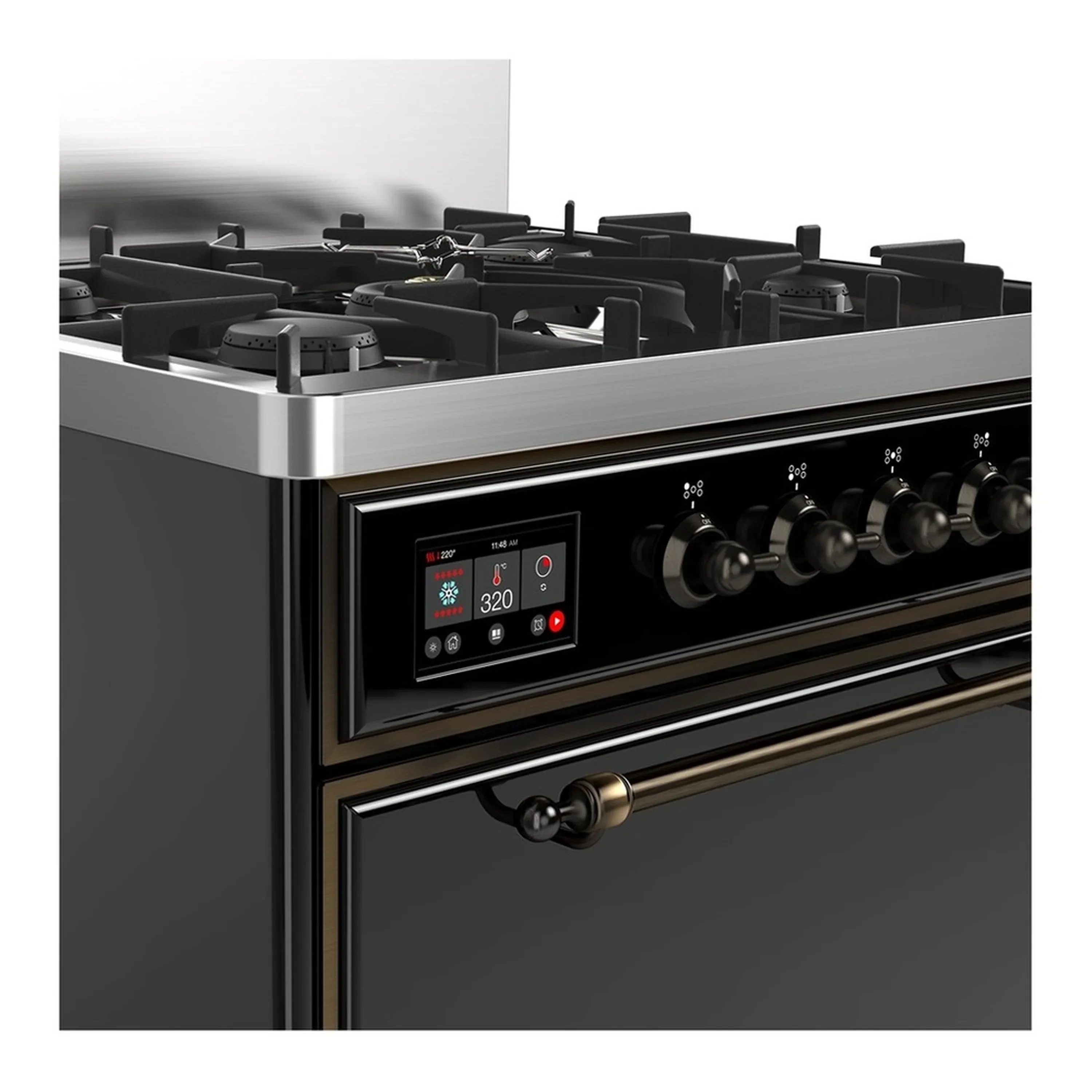 ILVE Majestic III 30-inch Dual Fuel Range with 5 Natural Gas Burner and Solid Door Electric Oven in Glossy Black with Burnished Trim (UM30QNR3BKB) - Image 5