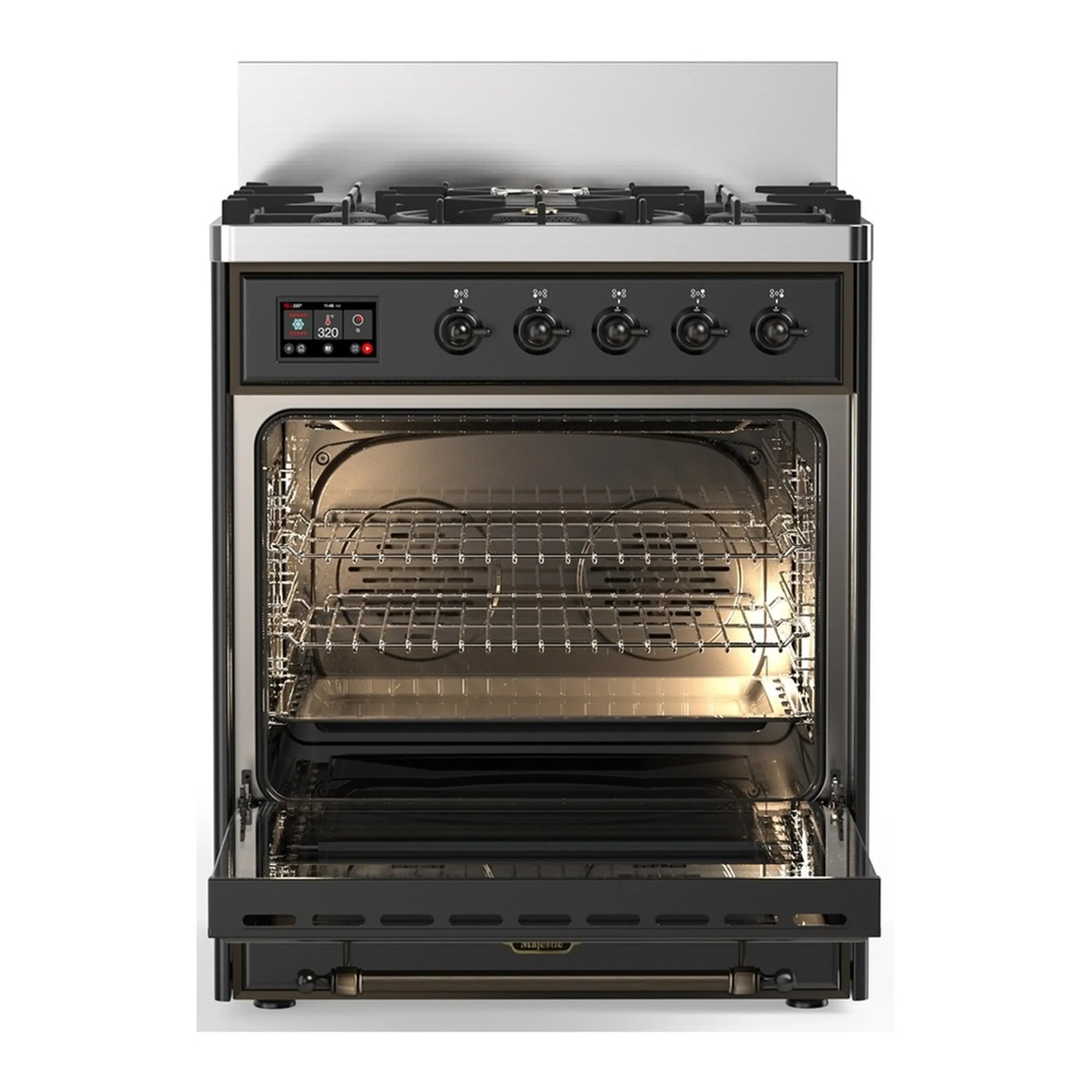 ILVE Majestic III 30-inch Dual Fuel Range with 5 Natural Gas Burner and Triple Glass Door Electric Oven in Graphite Matte with Burnished Trim (UM30NR3MGB) - Image 4