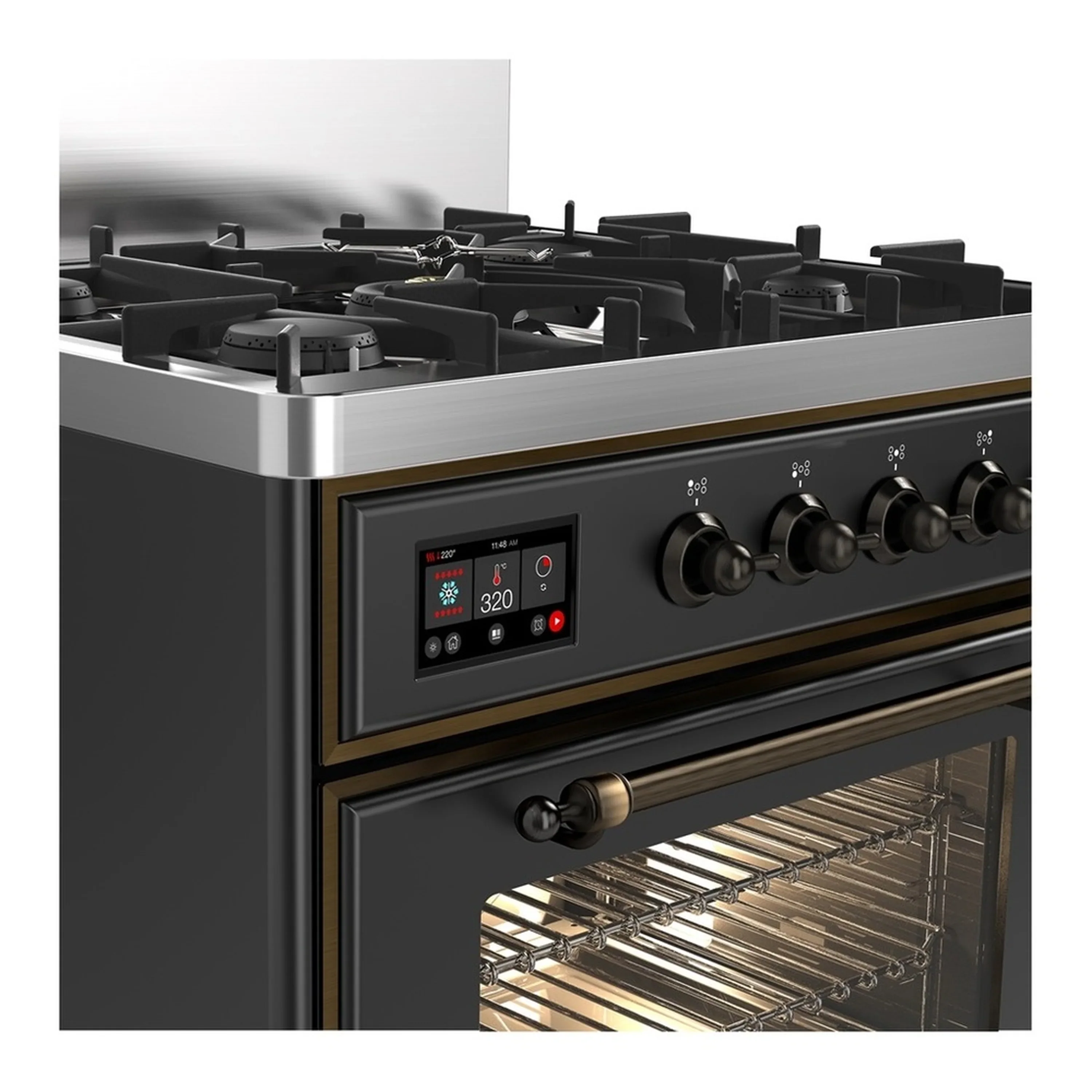 ILVE Majestic III 30-inch Dual Fuel Range with 5 Natural Gas Burner and Triple Glass Door Electric Oven in Graphite Matte with Burnished Trim (UM30NR3MGB) - Image 5