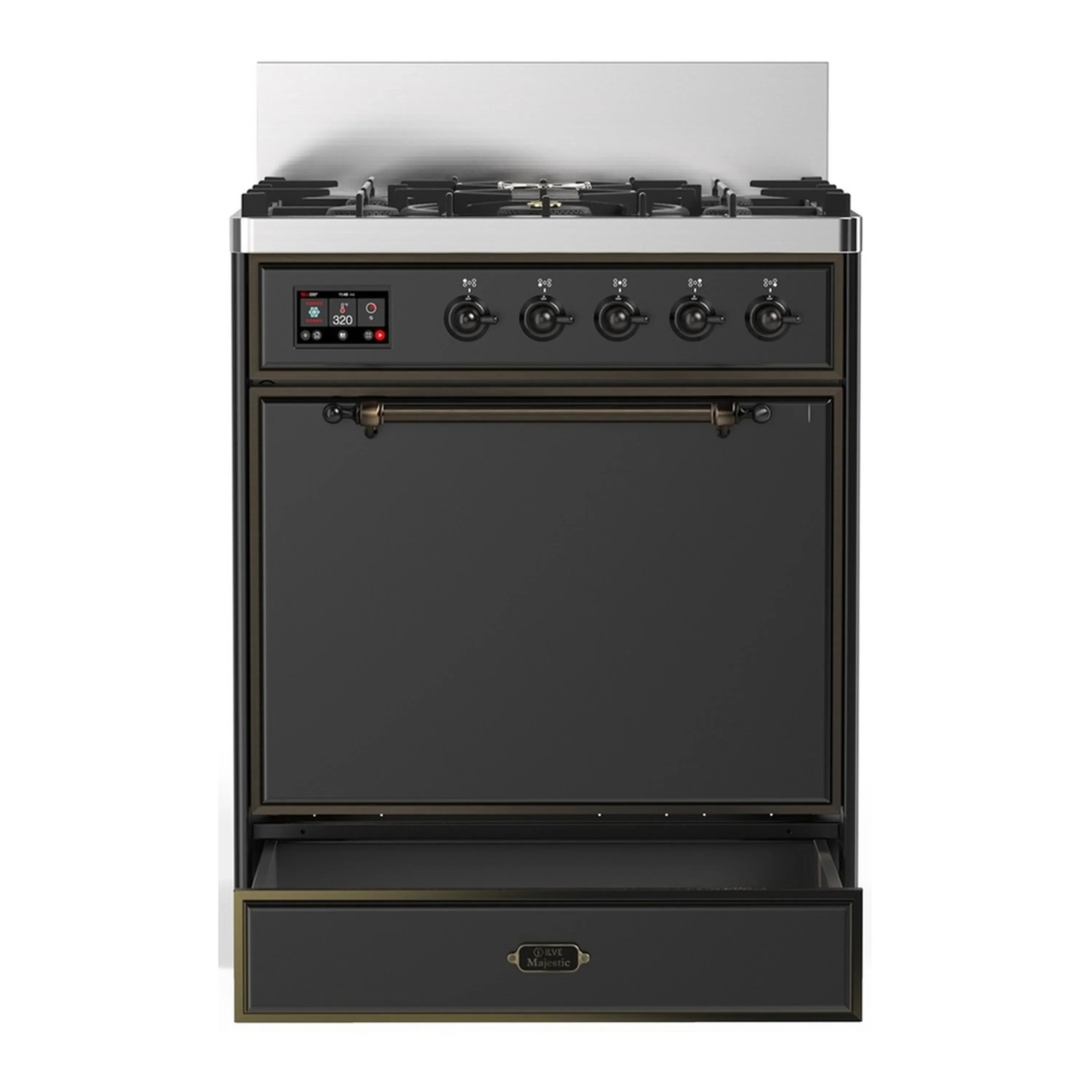 ILVE Majestic III 30-inch Dual Fuel Range with 5 Liquid Propane Burner and Solid Door Electric Oven in Graphite Matte with Burnished Trim (UM30QNR3MGBLP) - Image 3