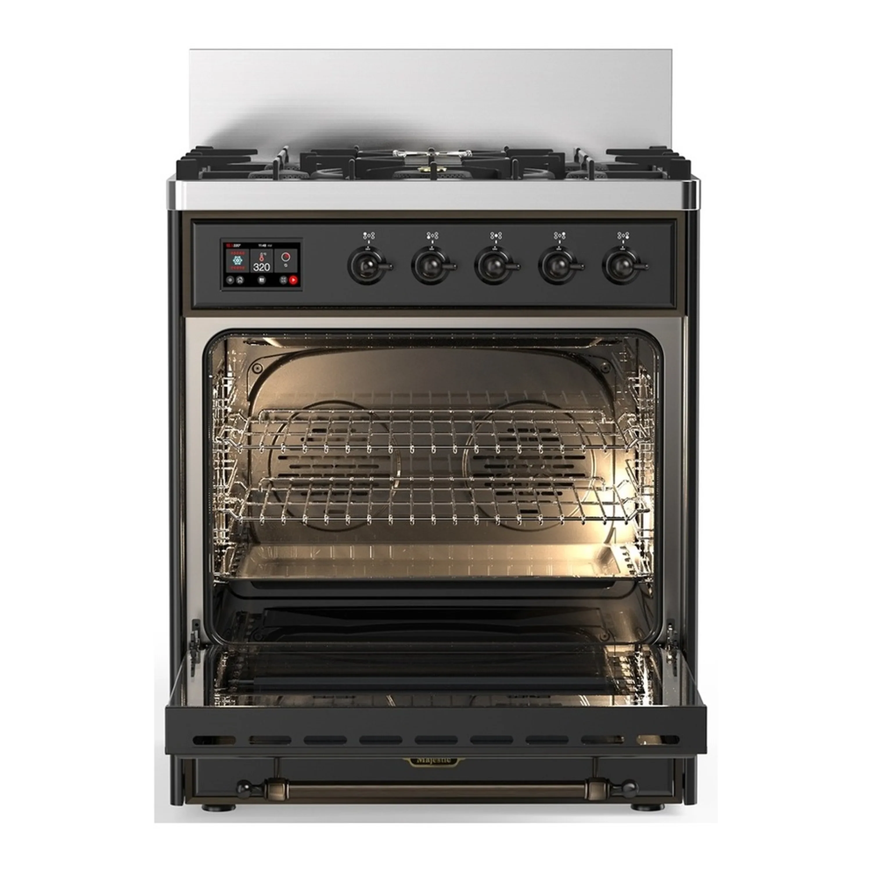 ILVE Majestic III 30-inch Dual Fuel Range with 5 Liquid Propane Burner and Solid Door Electric Oven in Graphite Matte with Burnished Trim (UM30QNR3MGBLP) - Image 4