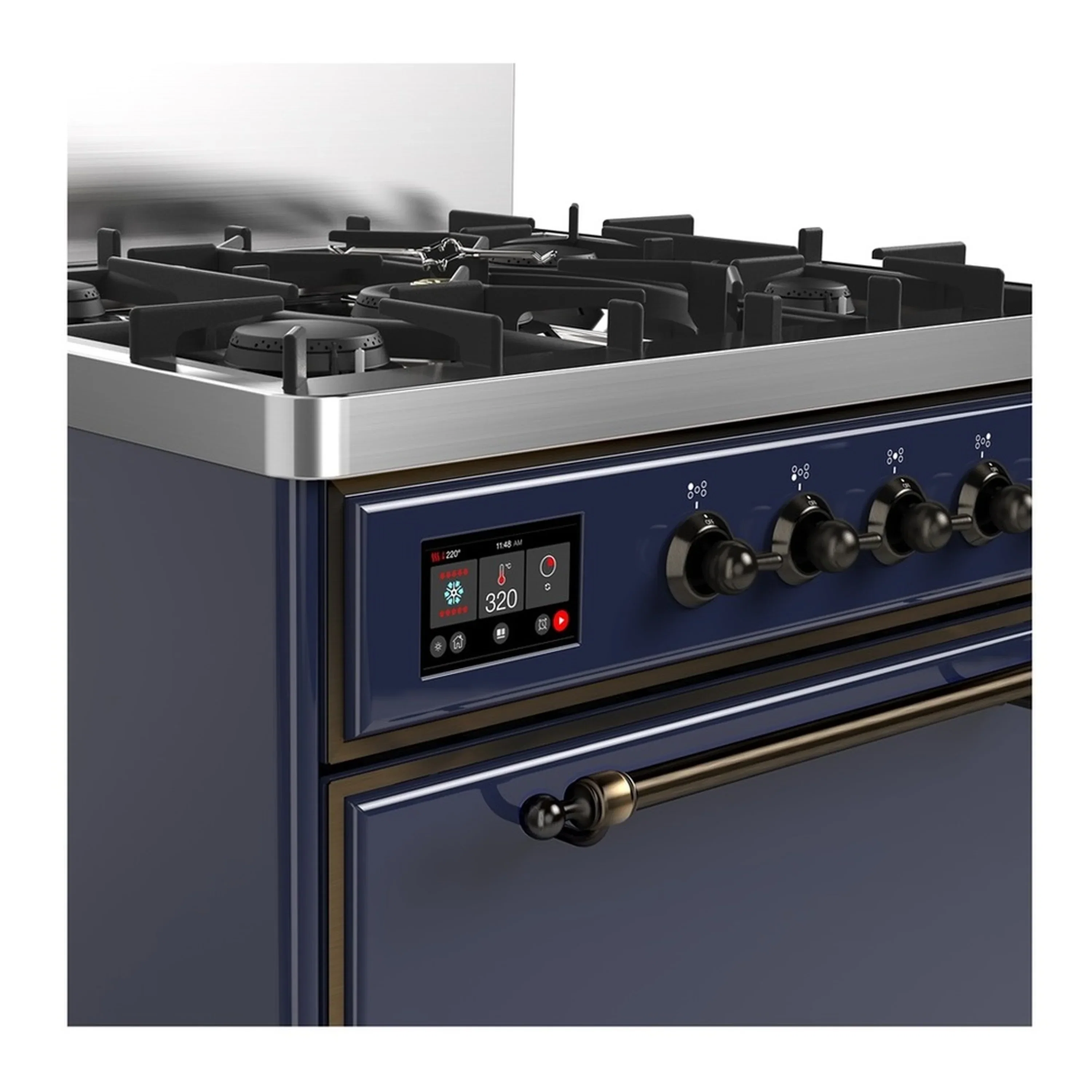 ILVE Majestic III 30-inch Dual Fuel Range with 5 Natural Gas Burner and Solid Door Electric Oven in Midnight Blue with Burnished Trim (UM30QNR3MBB) - Image 5