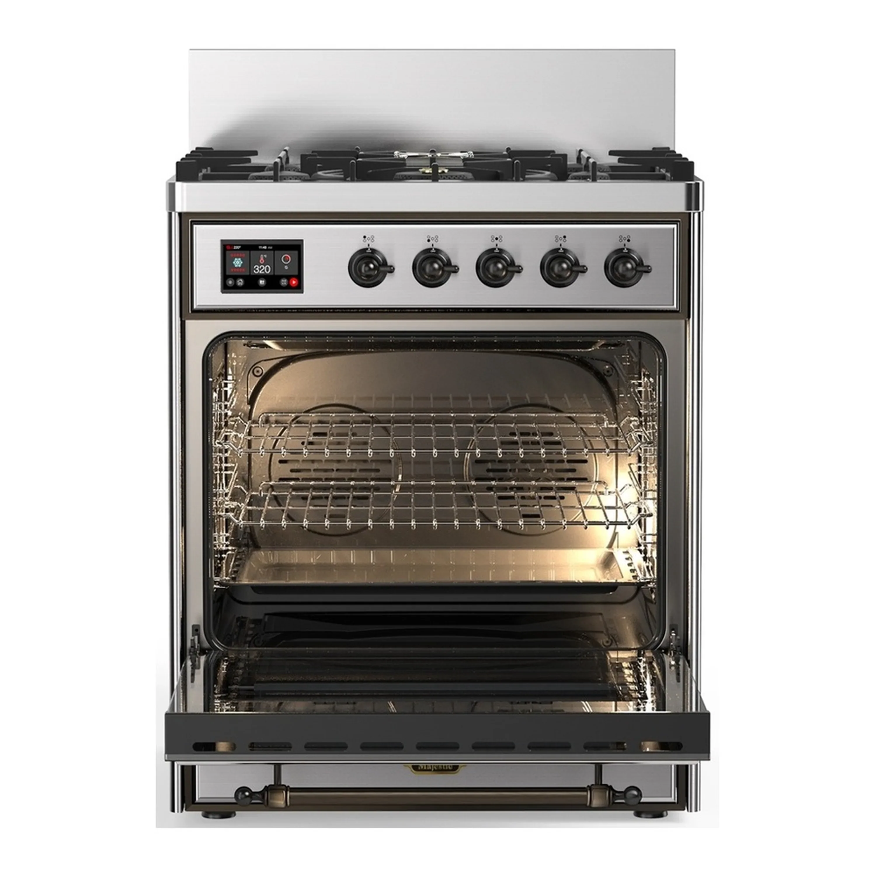 ILVE Majestic III 30-inch Dual Fuel Range with 5 Natural Gas Burner and Triple Glass Door Electric Oven in Stainless Steel with Burnished Trim (UM30NR3SSB) - Image 4