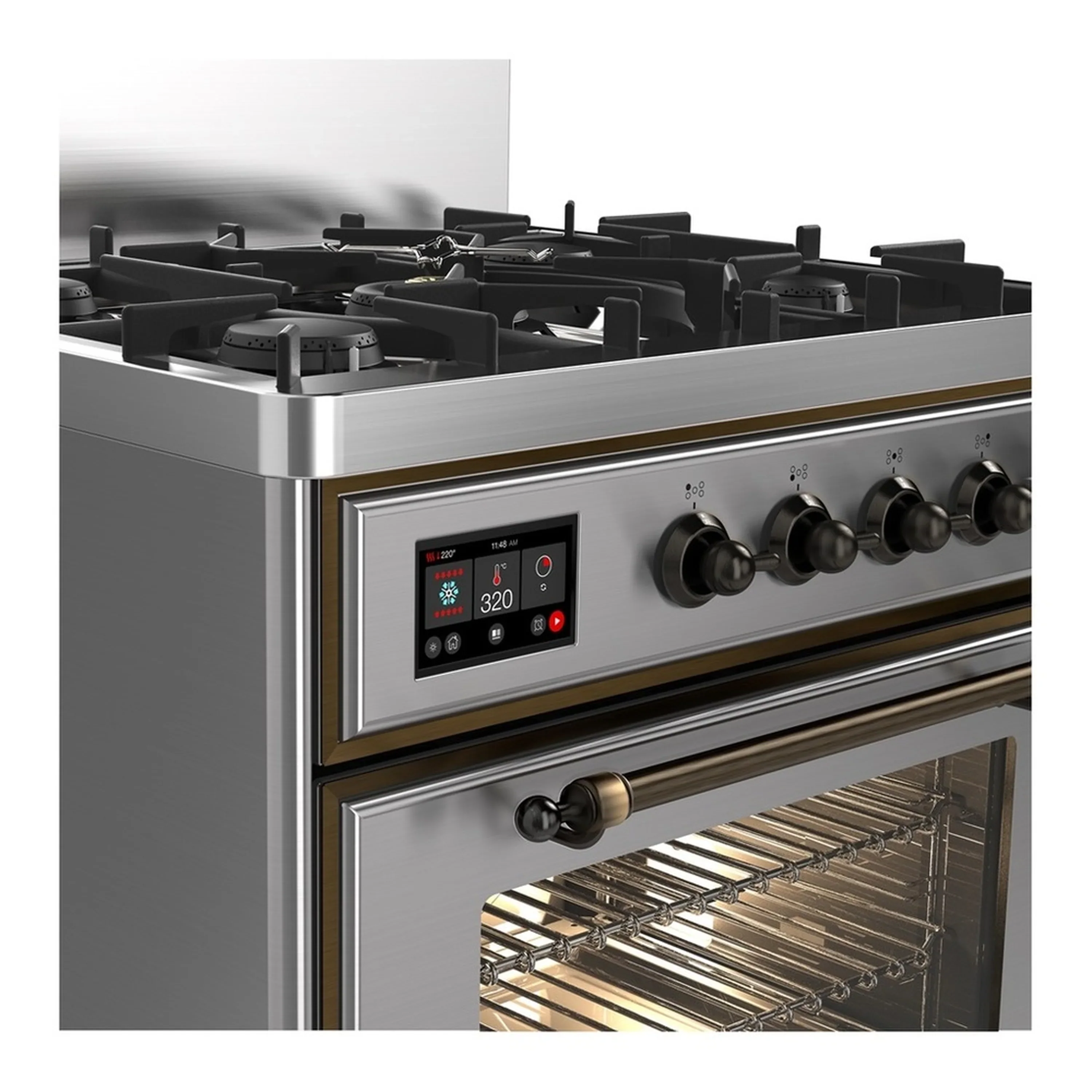 ILVE Majestic III 30-inch Dual Fuel Range with 5 Natural Gas Burner and Triple Glass Door Electric Oven in Stainless Steel with Burnished Trim (UM30NR3SSB) - Image 5