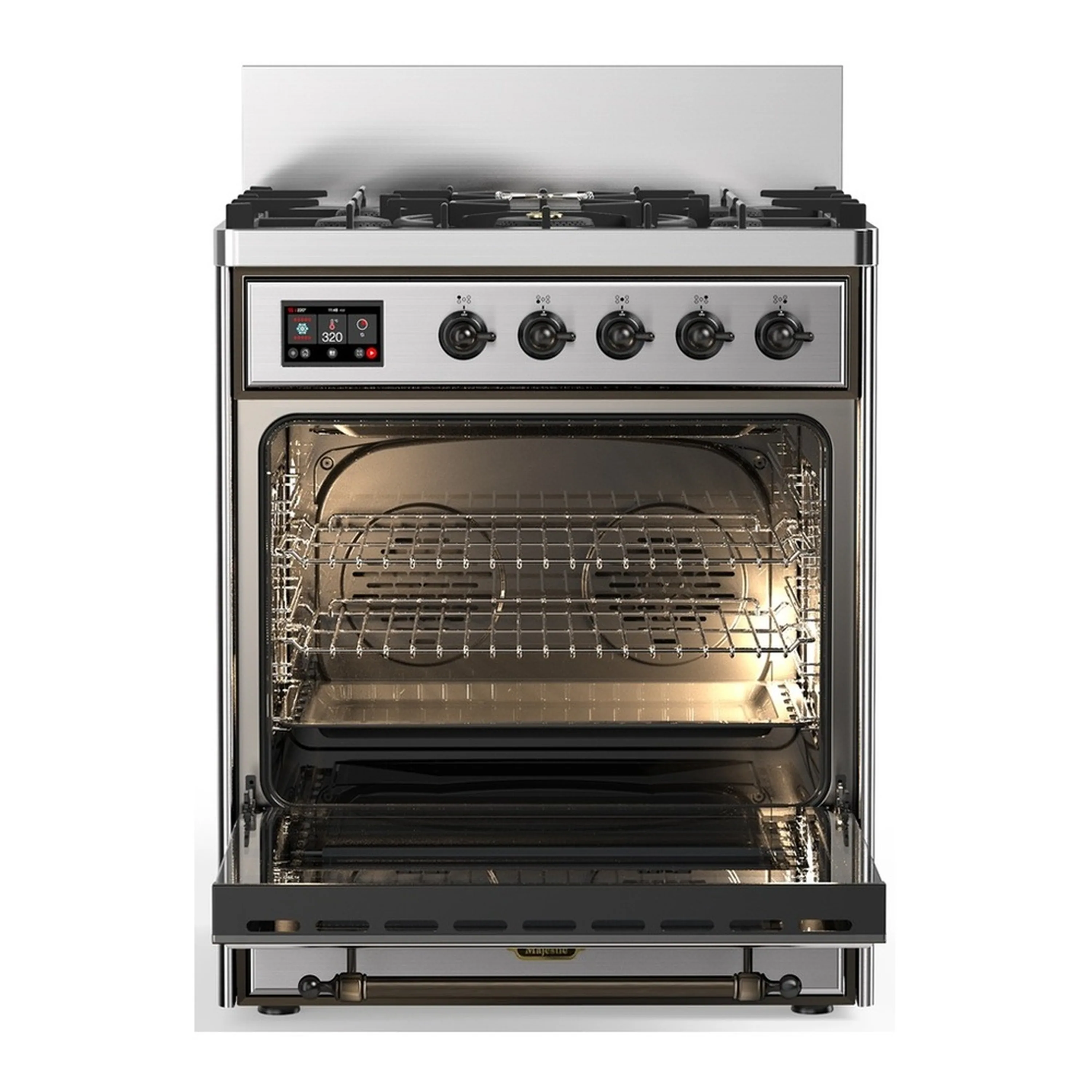 ILVE Majestic III 30-inch Dual Fuel Range with 5 Natural Gas Burner and Solid Door Electric Oven in Stainless Steel with Burnished Trim (UM30QNR3SSB) - Image 4